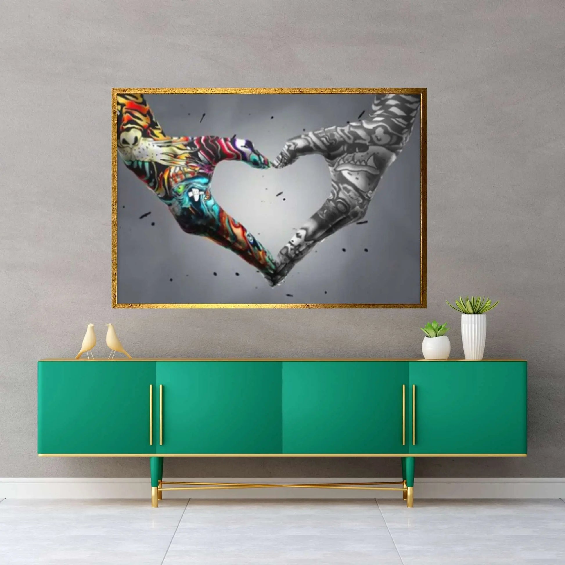 Banksy Canvas Wall Art, Graffiti Heart Sign Hands Canvas, Banksy Wall Art, Graffiti Canvas Painting - Y Canvas