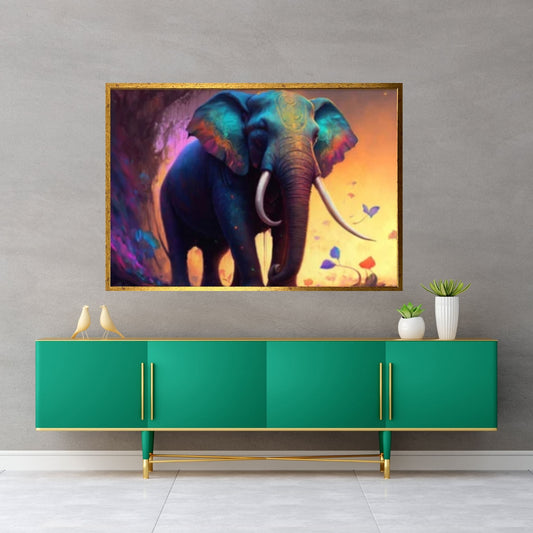 Abstract Animal Elephant Canvas Wall Art, Geometric Pop Art Portrait Illustration - Y Canvas