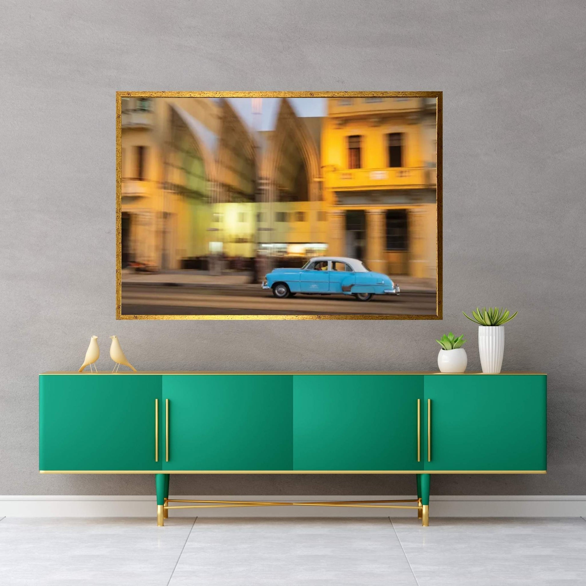 Cuba, Havana, classic car in motion at dusk on Malecon Canvas Wall Art - Y Canvas