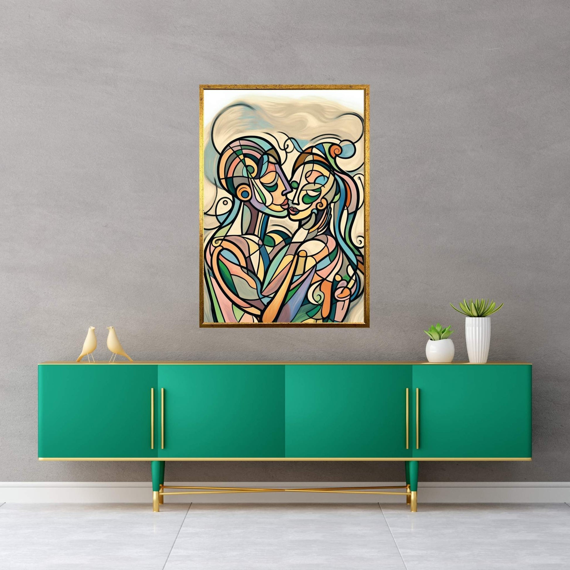 Love Couple Picasso Style Canvas Wall Art - Y Canvas