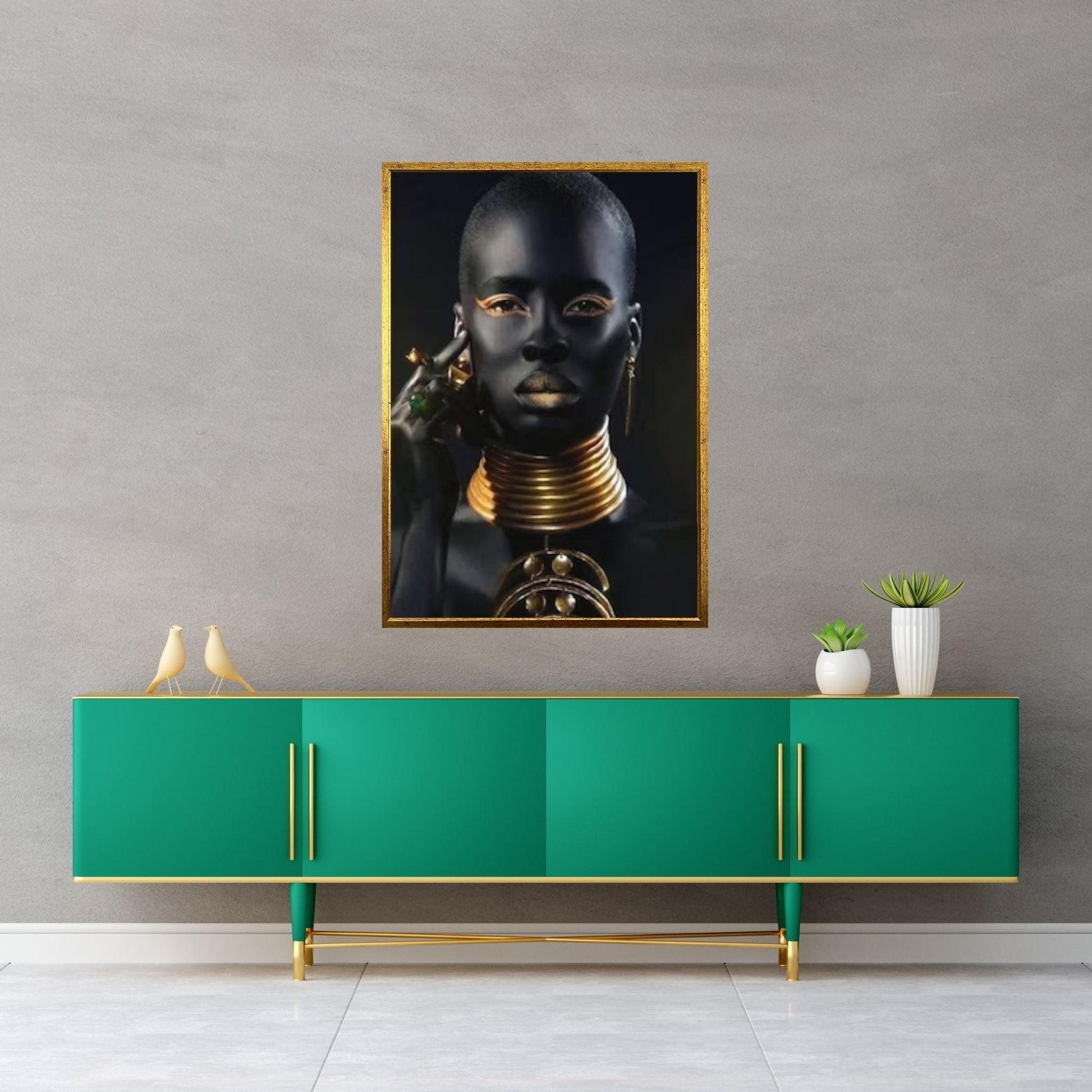 African Woman, Modern Wall Art, Golden Make-Up Woman Print on Canvas Wall Art - Y Canvas