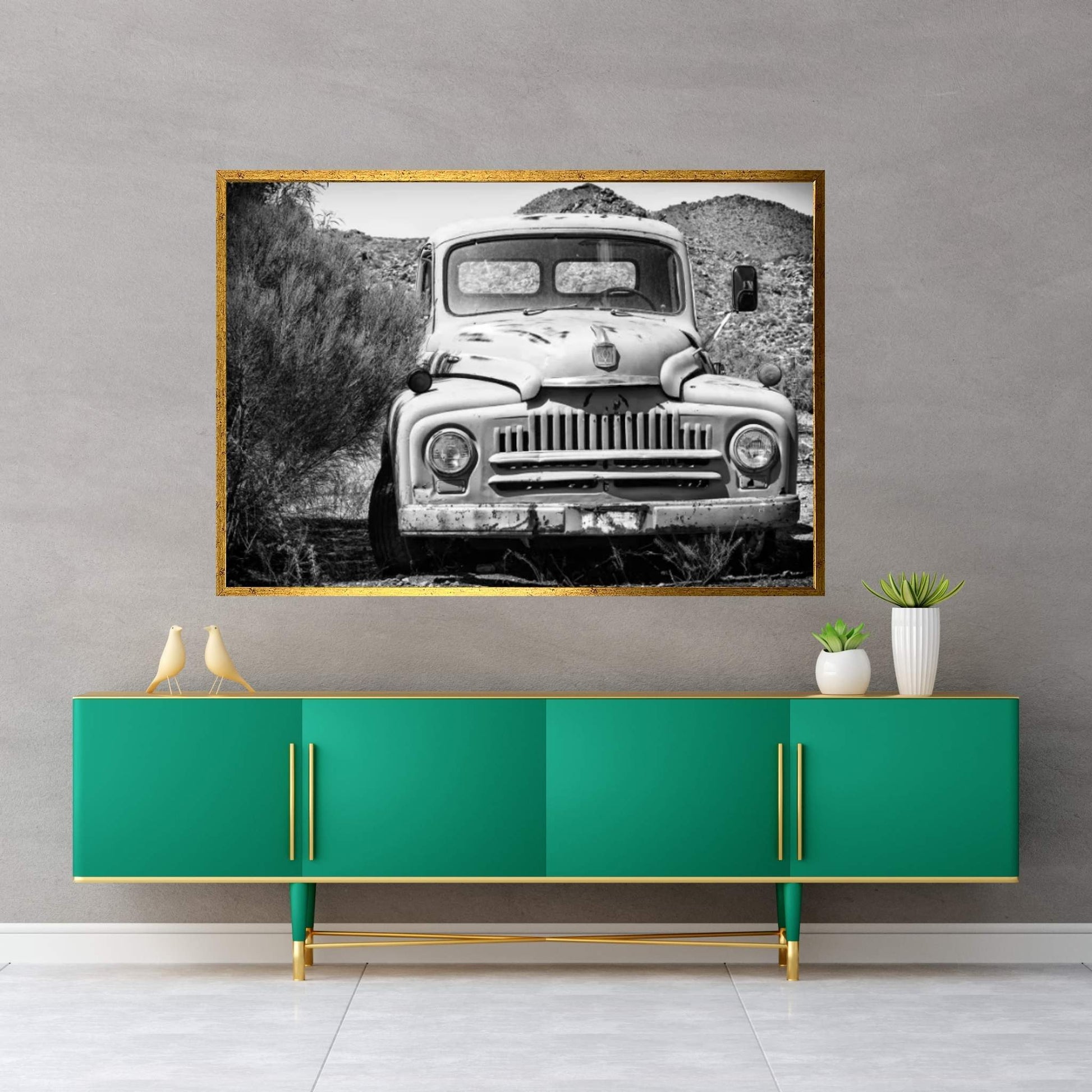 Black Arizona Series - Old Truck Canvas Wall Art - Y Canvas