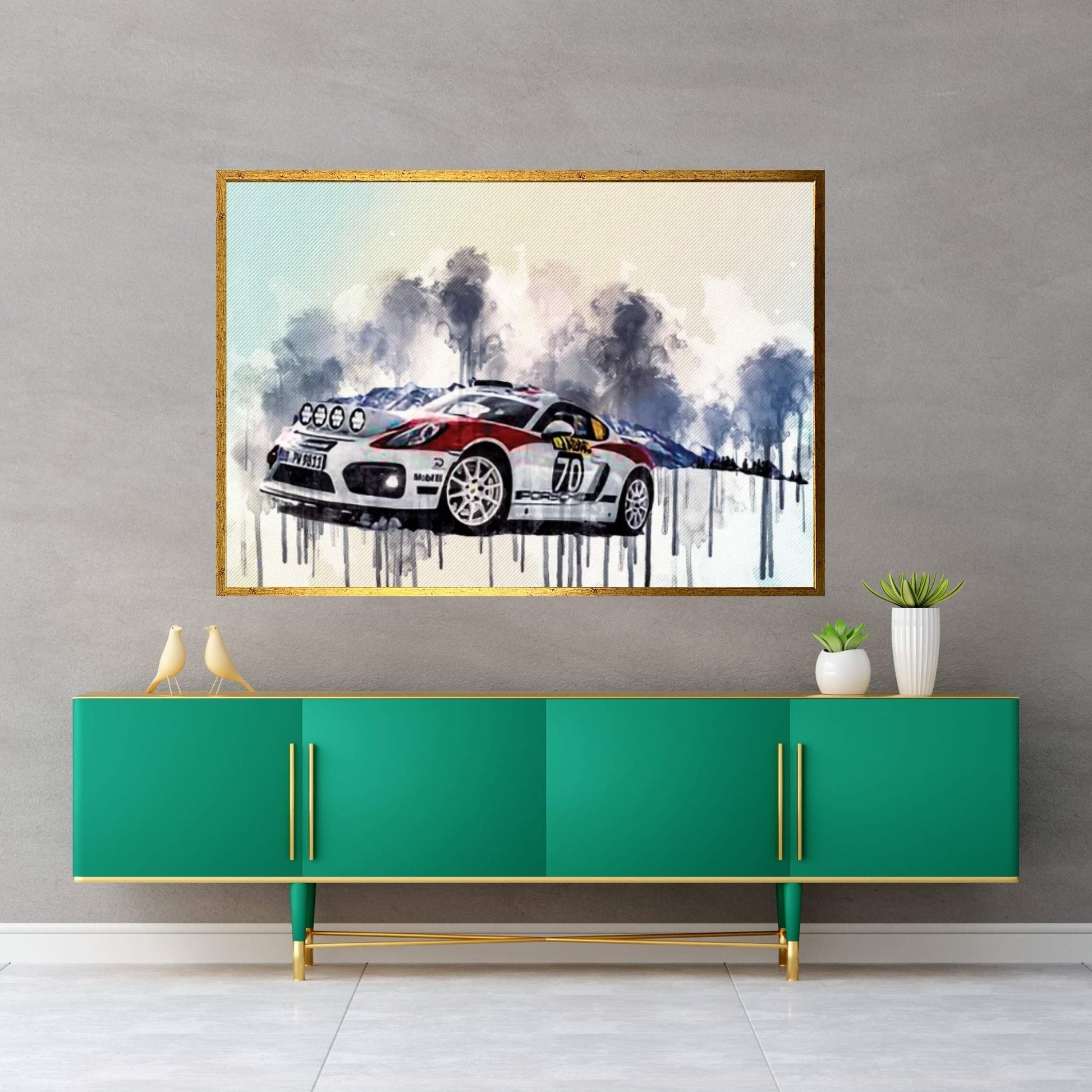 Porsche Cayman Gt4 Clubsport 2019 Racing Car Winter Snow Rally Tuning German Sports Cars Canvas Wall Art - Y Canvas