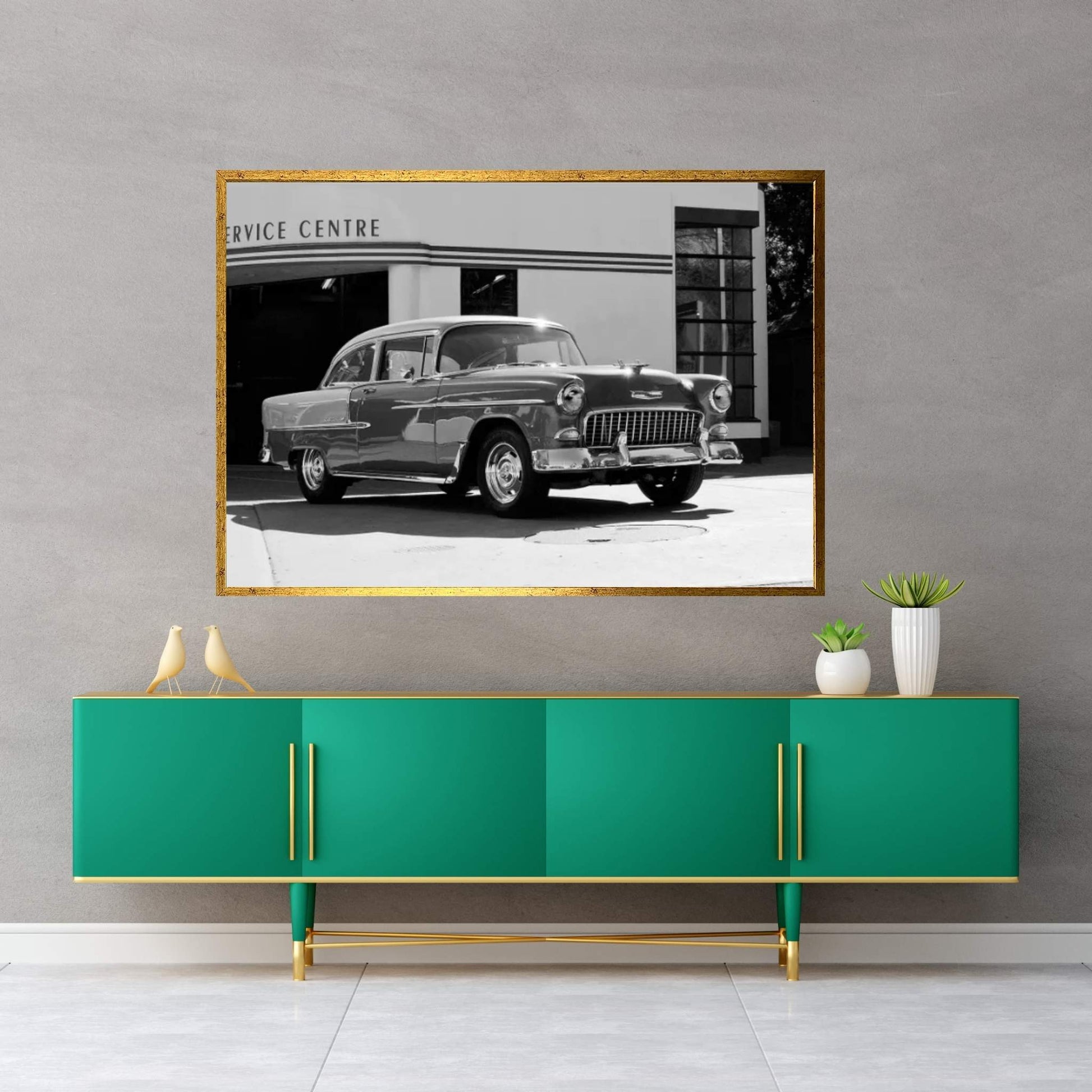 1955 Chevy Bel Air, Black &White Canvas Wall Art - Y Canvas