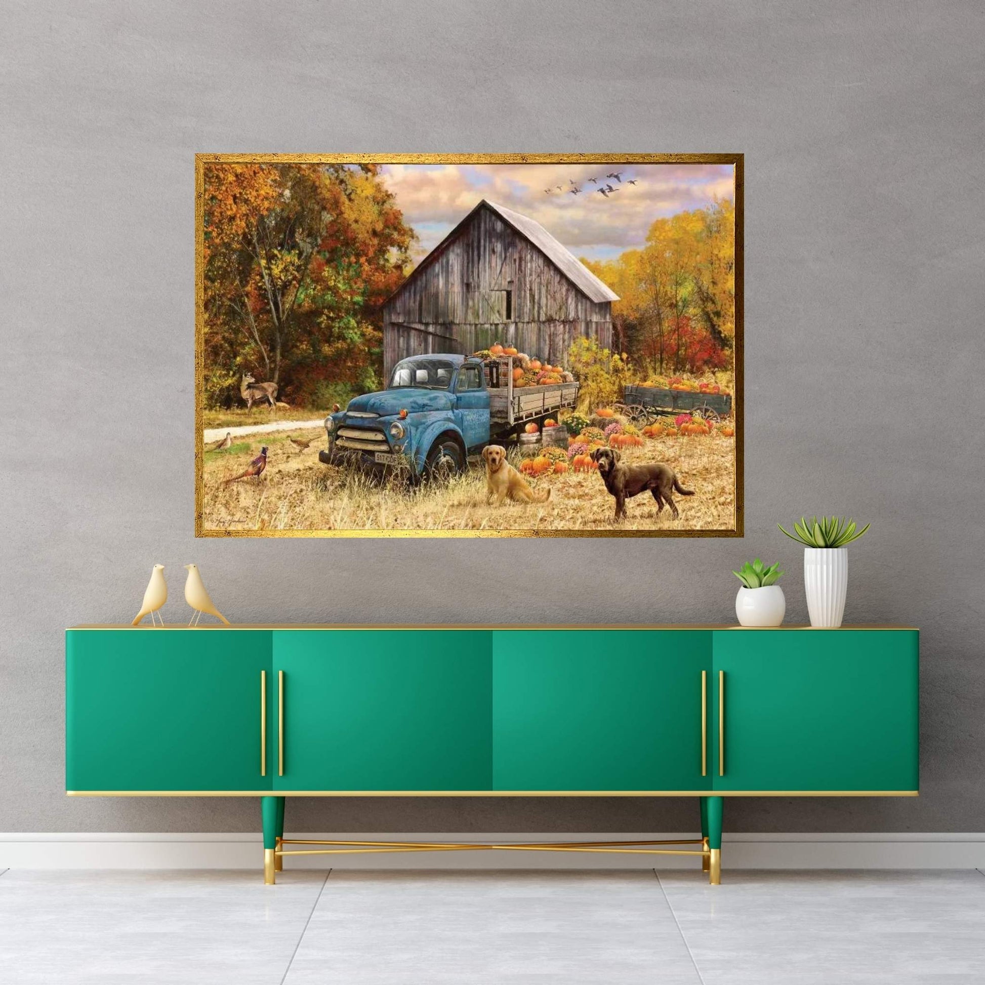 Fall Truck And Barn Canvas Wall Art - Y Canvas