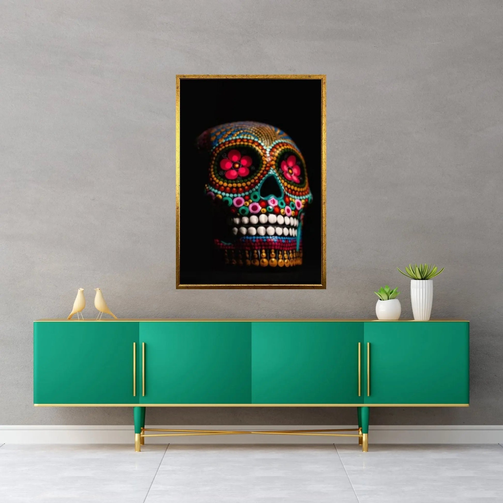 Flower Skull Canvas Print, Floral Skull Canvas Art Gothic Floral Sugar Skull Canvas Art, Boho Skull Canvas Wall Art Gift, - Y Canvas