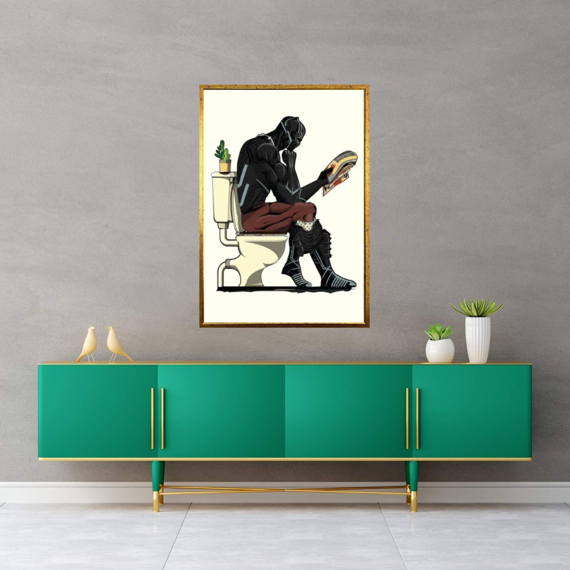 Black Panther On The Toilet Canvas Wall Art - Y Canvas