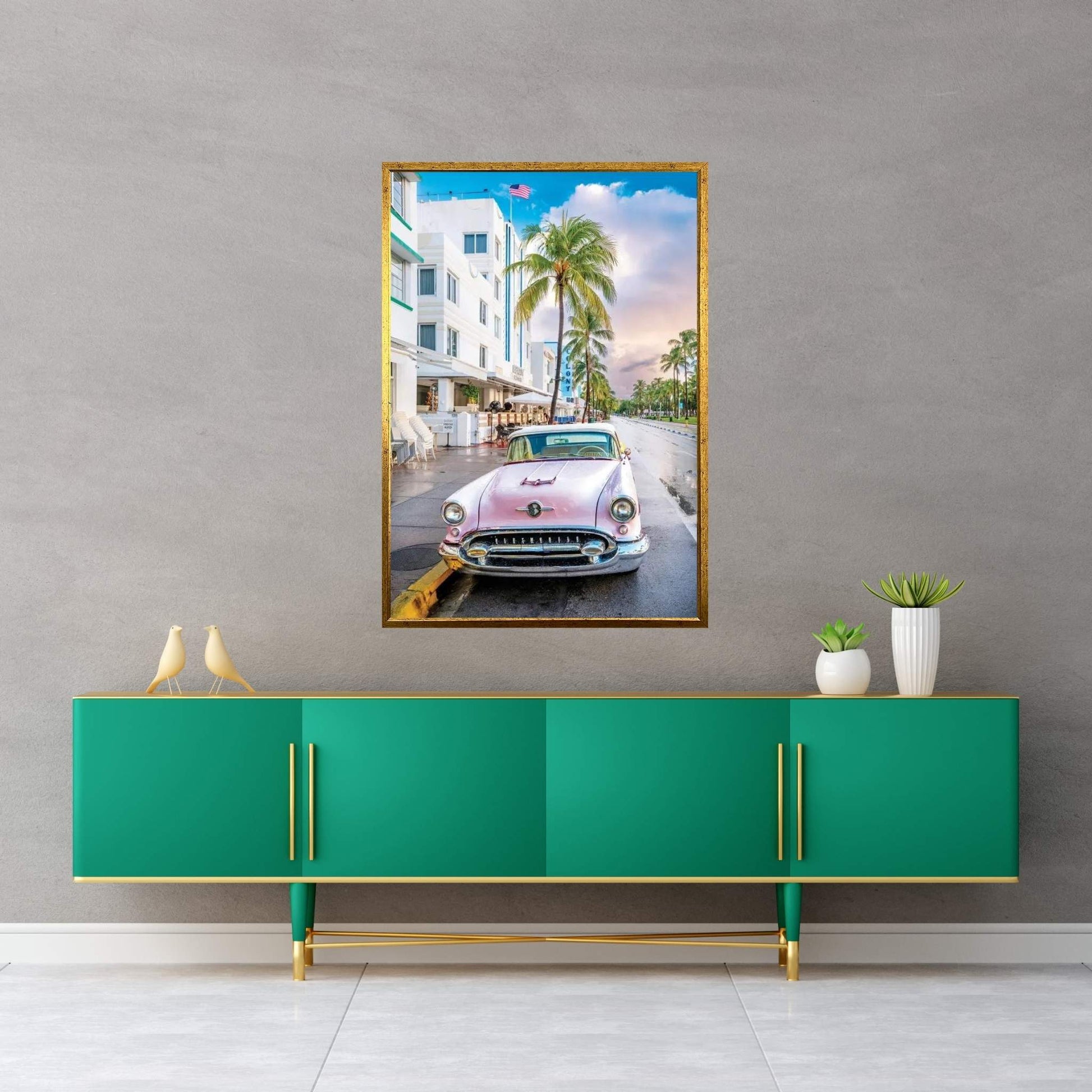 Vintage Pink Ocean Drive Canvas Wall Art - Y Canvas