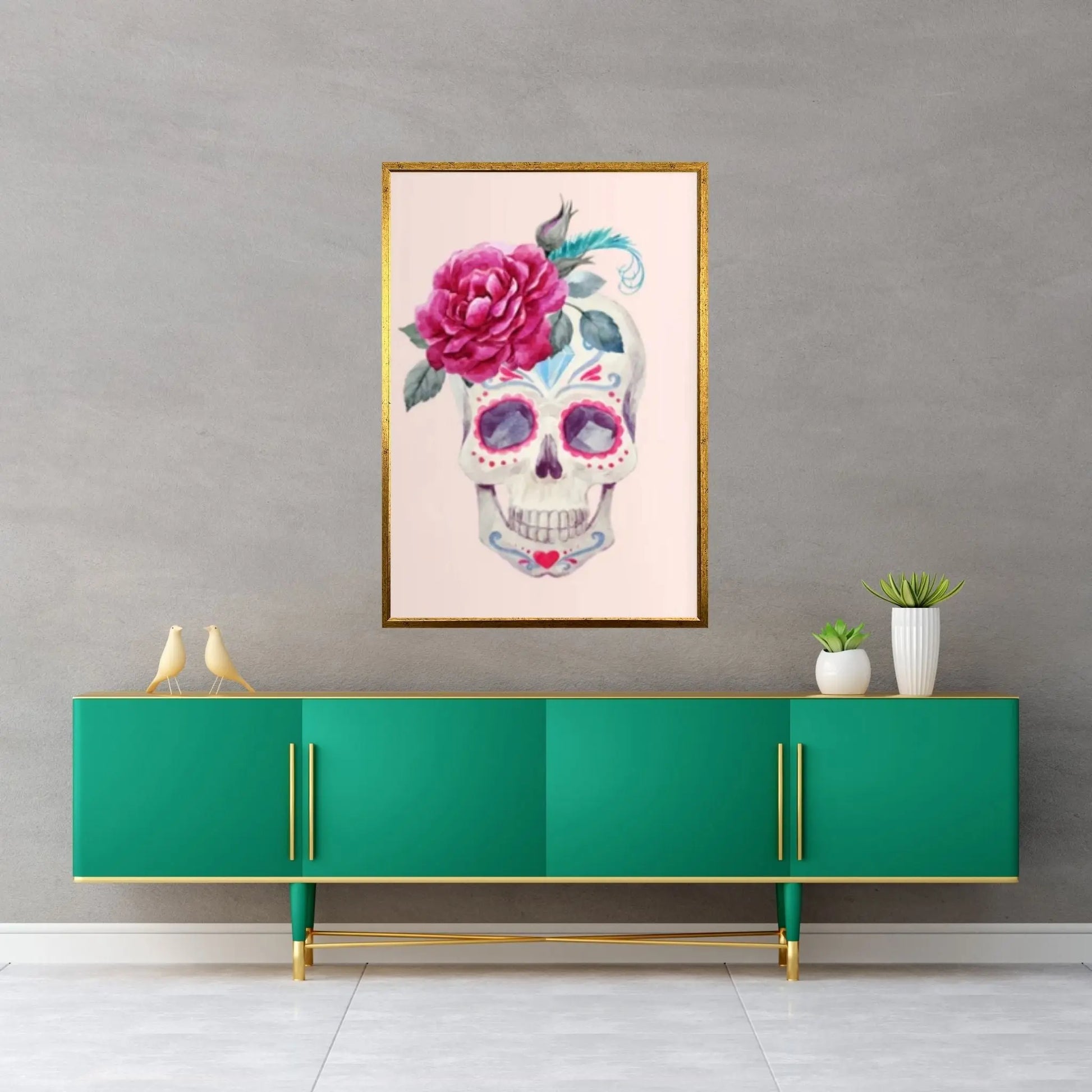 Flower Skull Canvas Print, Floral Skull Canvas Art Gothic Floral Sugar Skull Canvas Art, Boho Skull Canvas Wall Art Gift, - Y Canvas