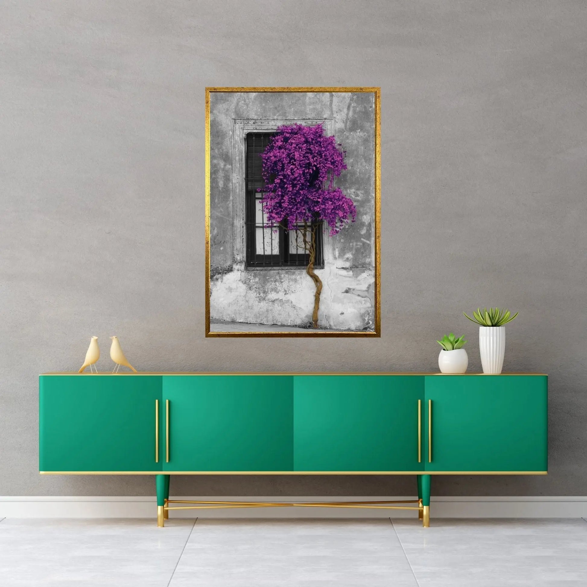 Tree in Front of Window Purple Pop Color Pop Canvas Wall Art - Y Canvas