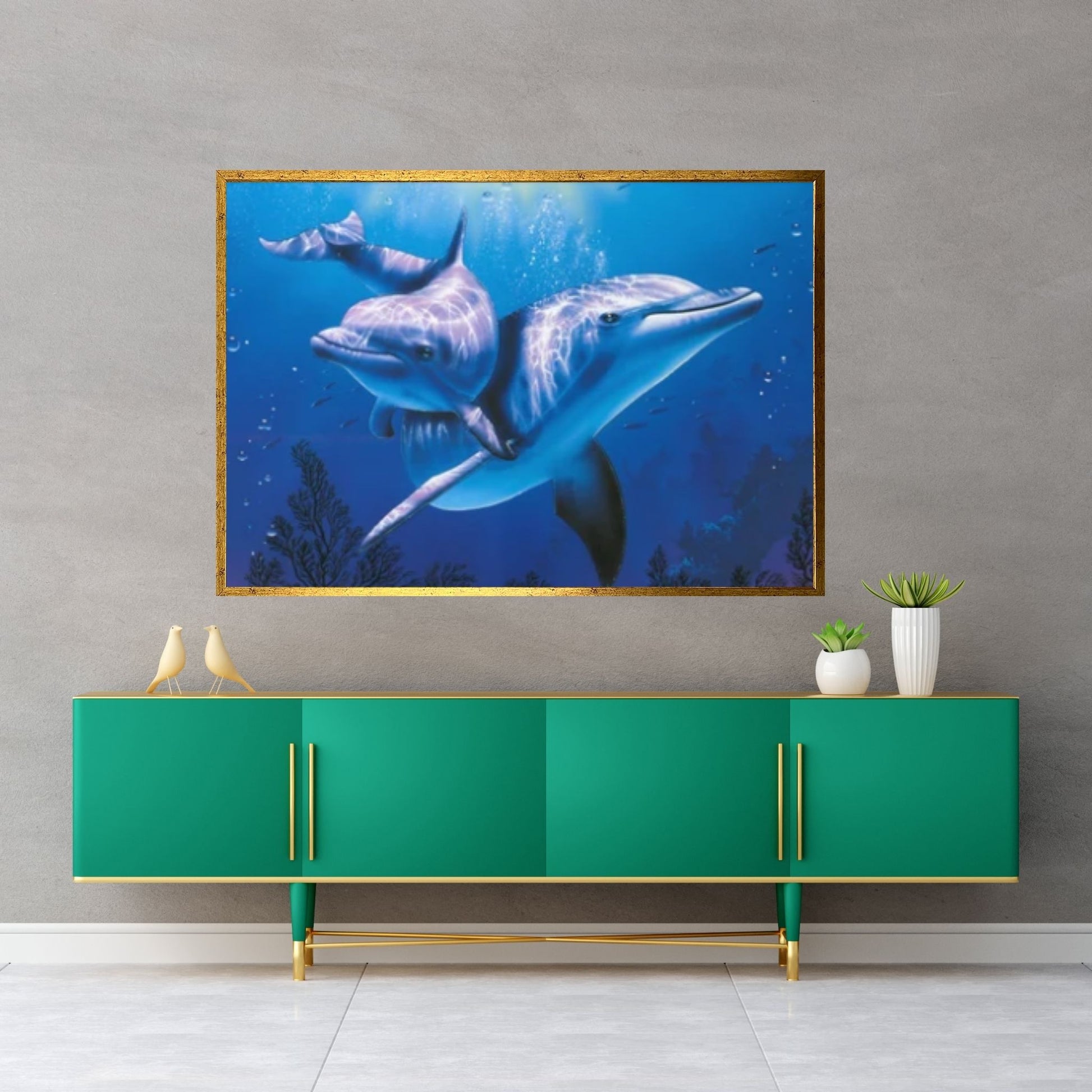 A lovely dolphins Canvas Wall Art Design - Y Canvas