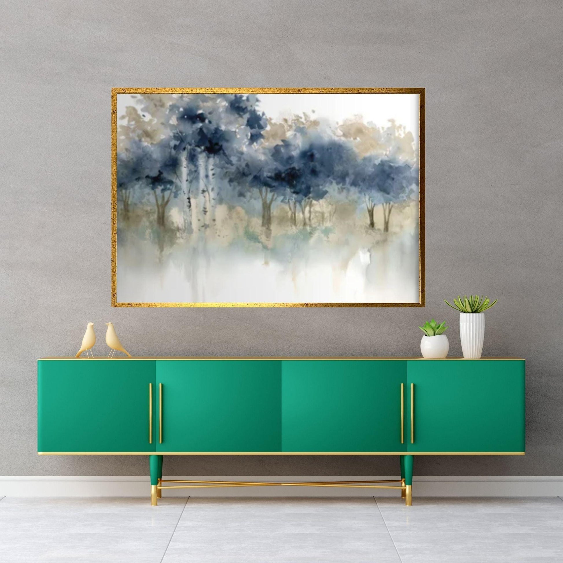 Blue Gold Oil Painting Canvas Wall Art, Modern, Luxury Wall Art, Blue Gold Abstract - Y Canvas