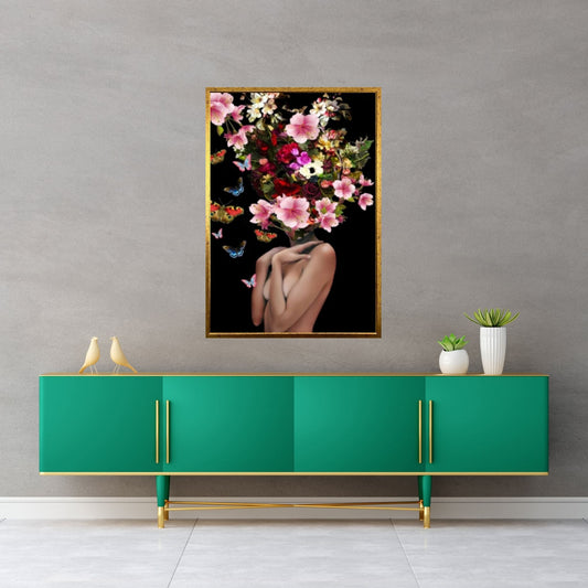 Woman and Colorful Rose Canvas Art, Blooming Woman Head, Floral Woman Art - Y Canvas