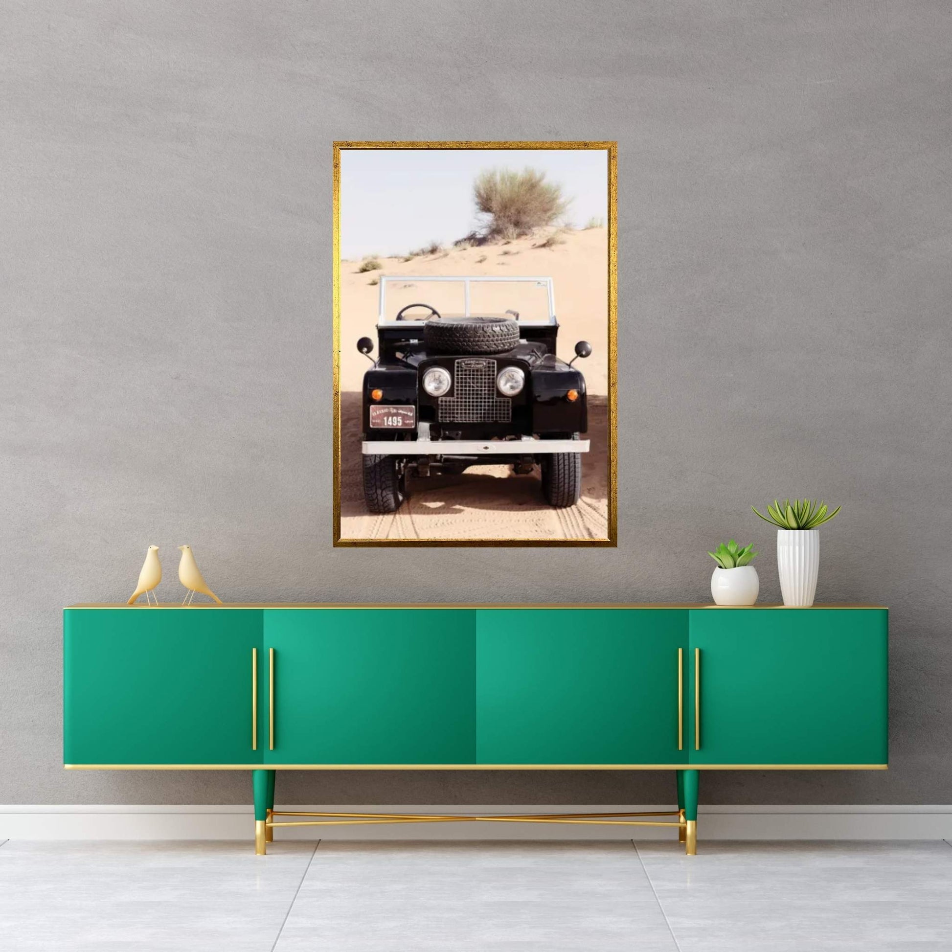 Dubai UAE - Classic Black Land Rover Canvas Wall Art - Y Canvas