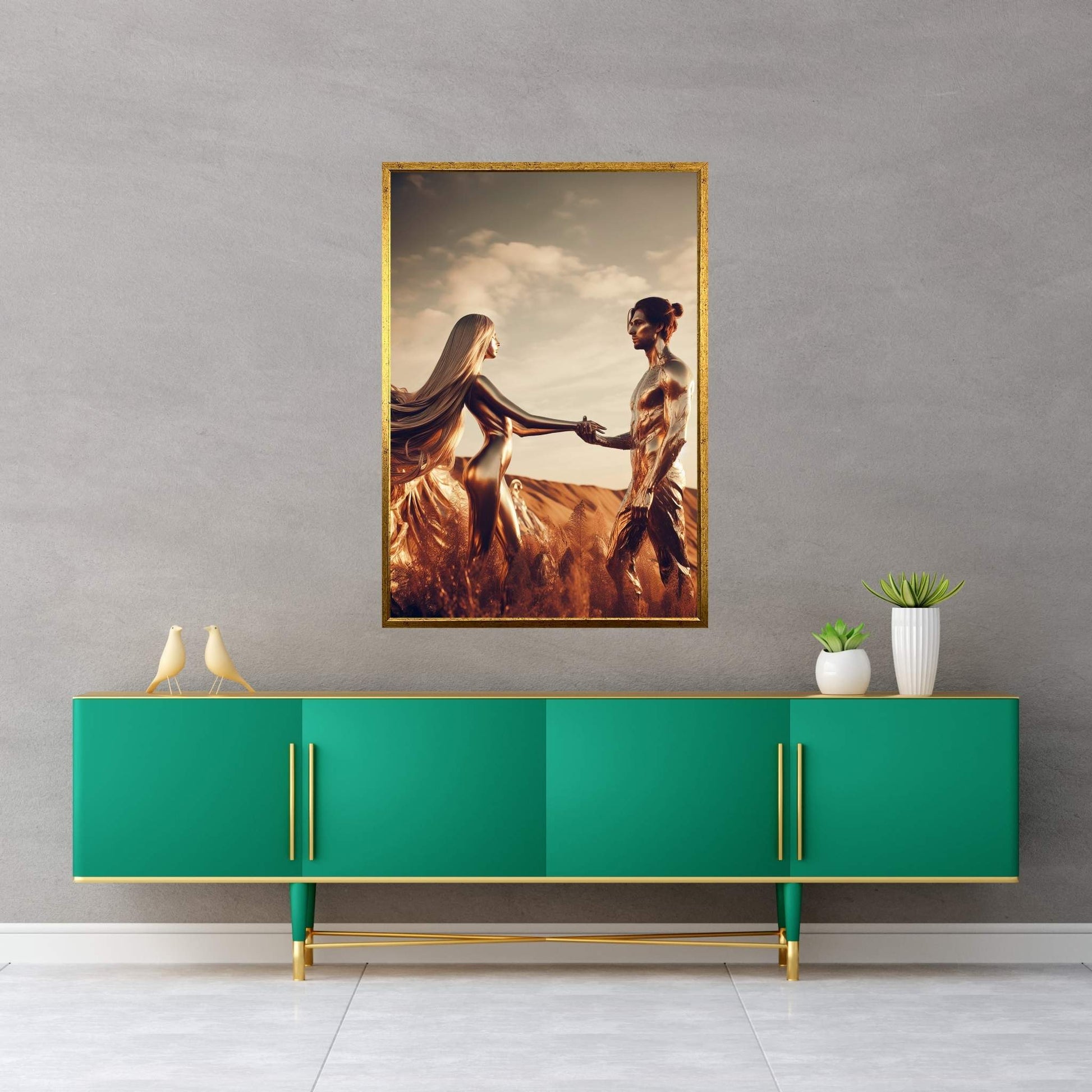 Metalic Love Man and Woman Canvas Wall Art - Y Canvas