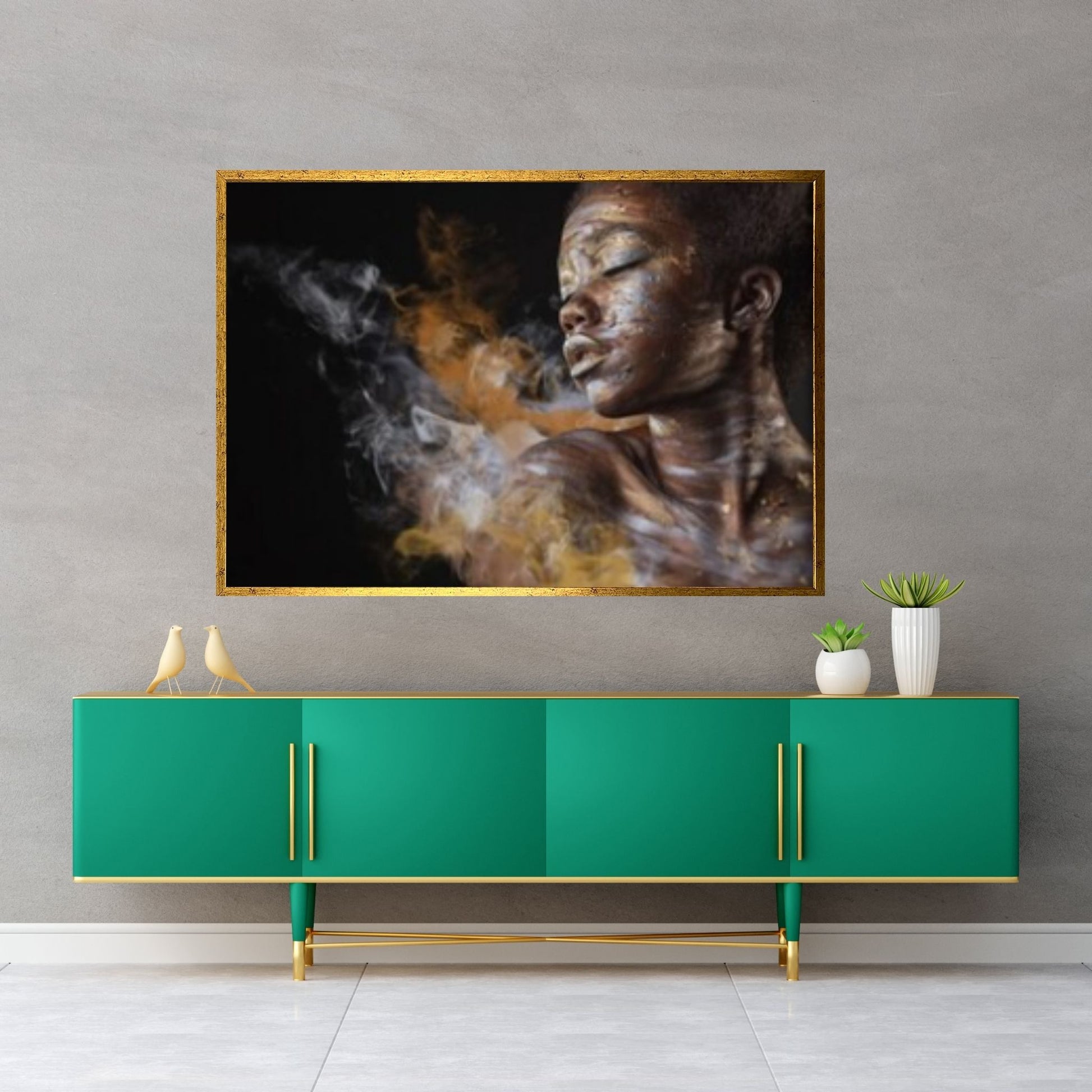 African Art Wall Decor, African Woman Makeup Wall Art, Abstract Canvas Art, Modern Gold Lips Wall Art - Y Canvas