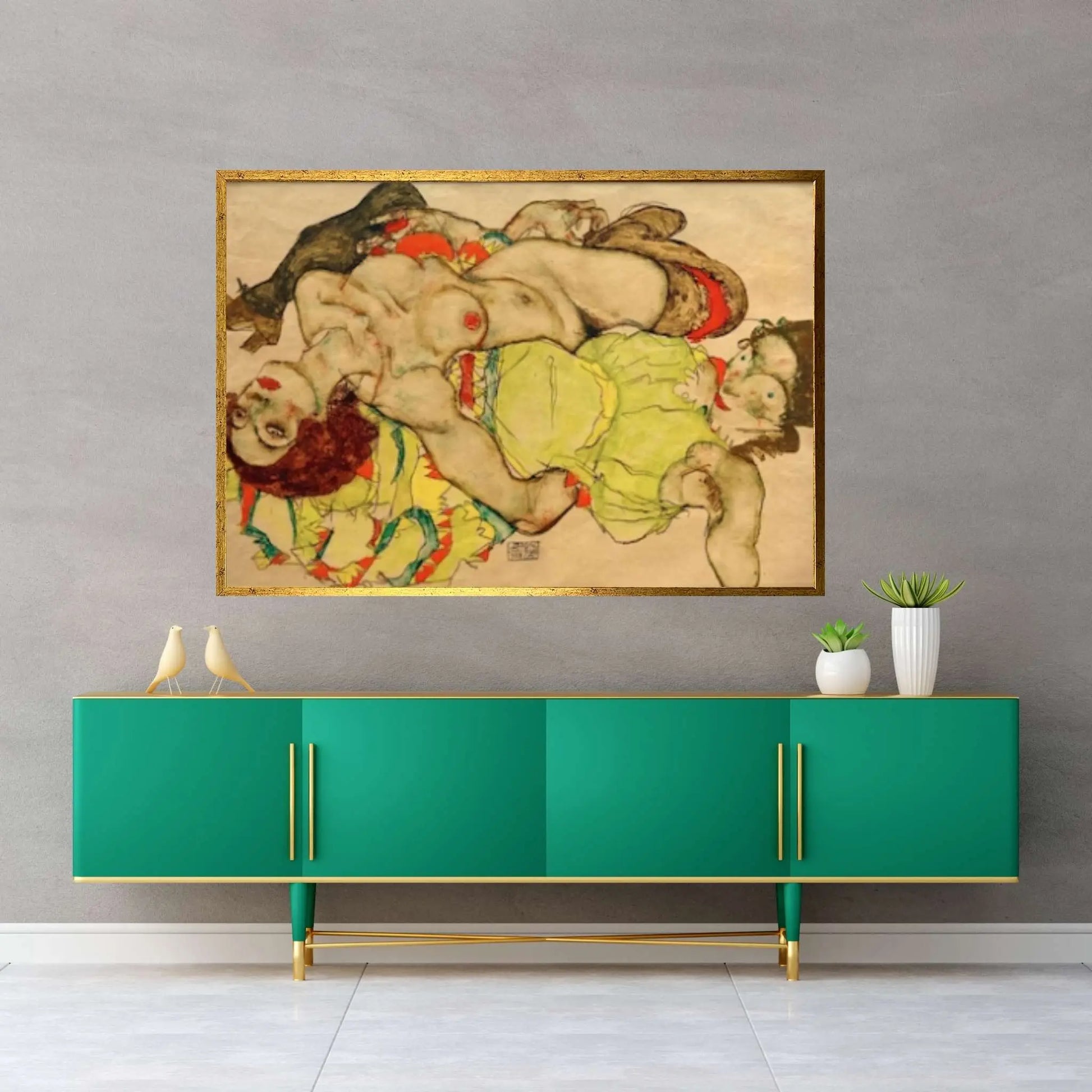 Egon Schiele Female Lovers (1915) Canvas Print Wall Art, Egon Schiele print - Y Canvas