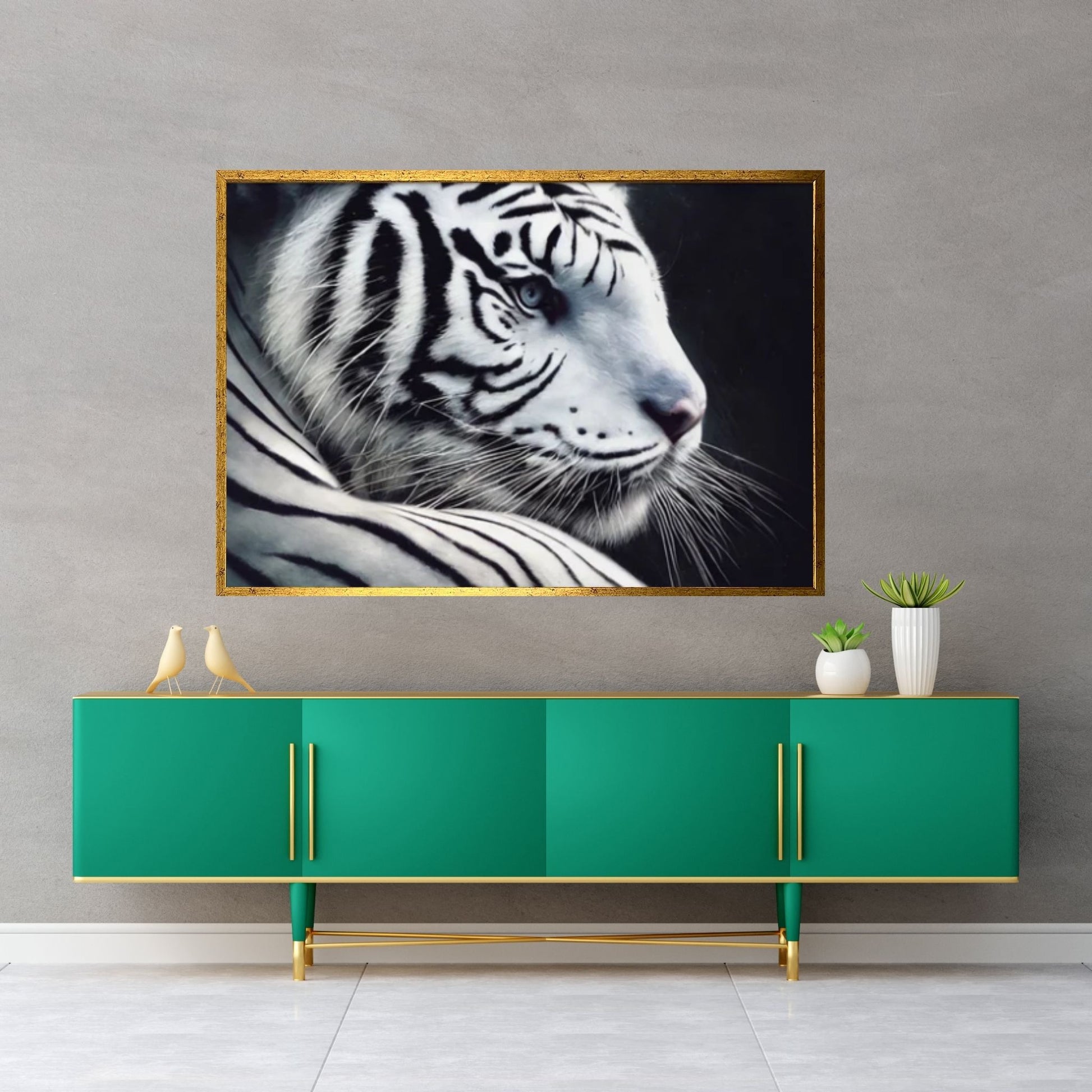 Abstract Anime Animal Tiger White Black Wall Art, Animal Modeling Wall Art Canvas - Y Canvas