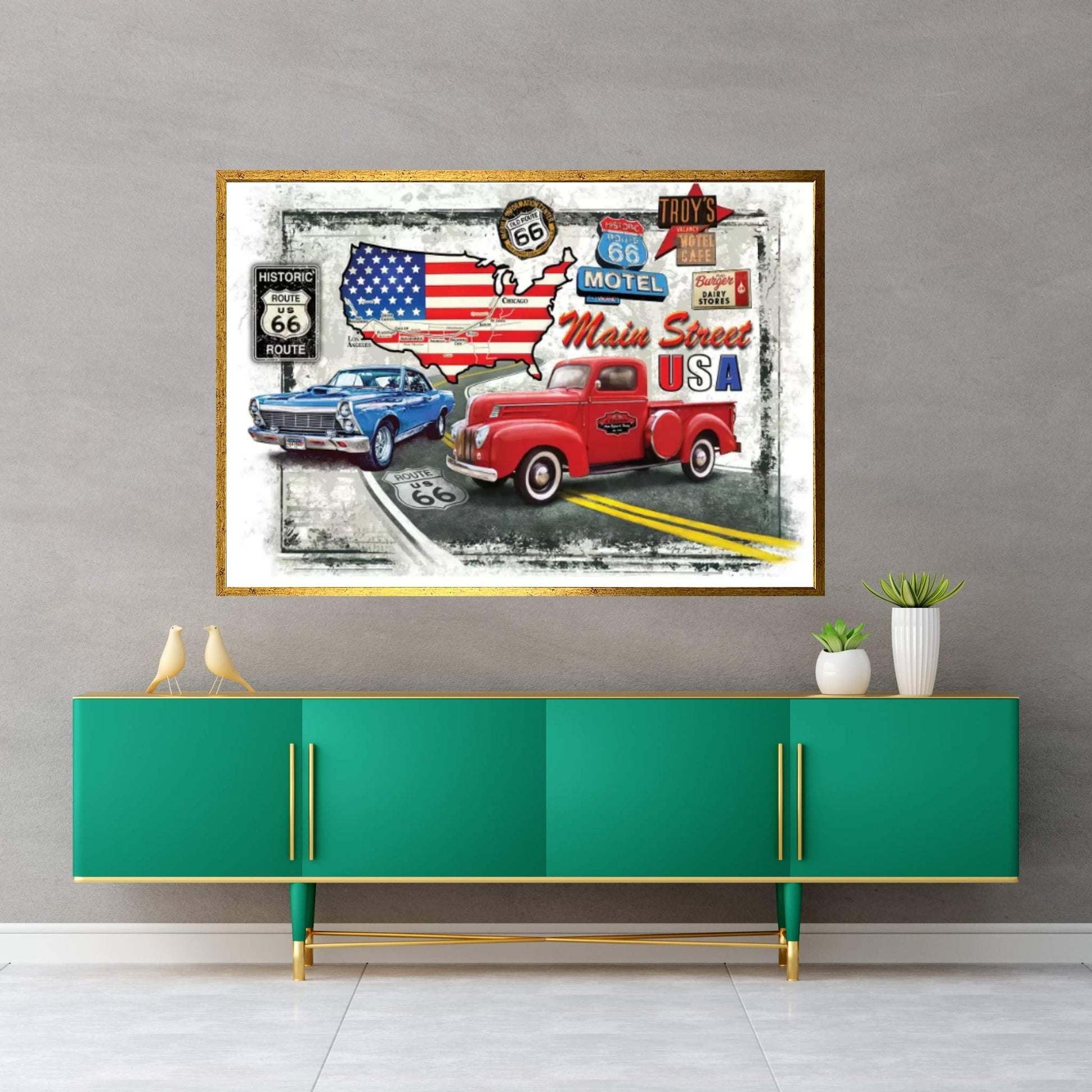 Nostalgic America Cars Canvas Wall Art - Y Canvas