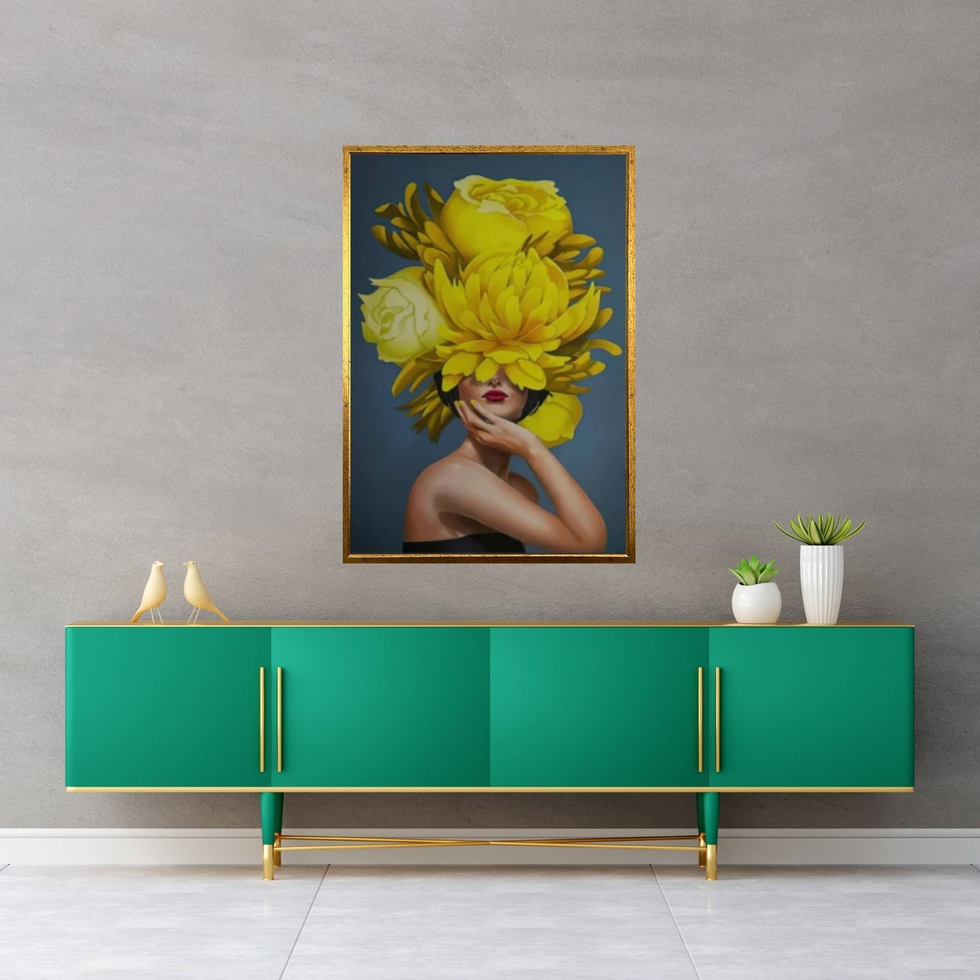 Yellow Floral Woman Canvas Art - Y Canvas