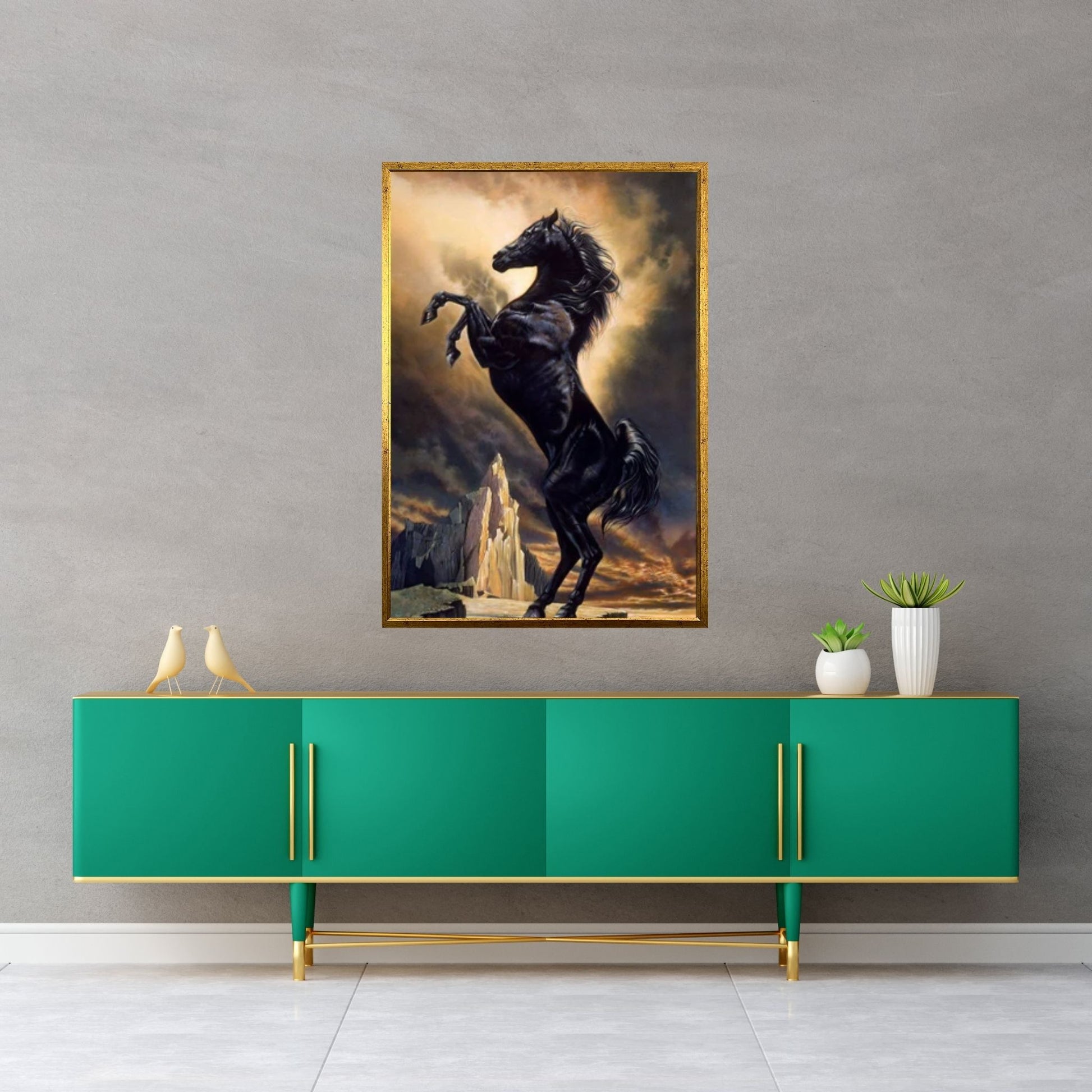 Large Black Horse Print Poster, Animal Art Horse Wall Art, Animal Painting Horse Canvas Wall Art, - Y Canvas