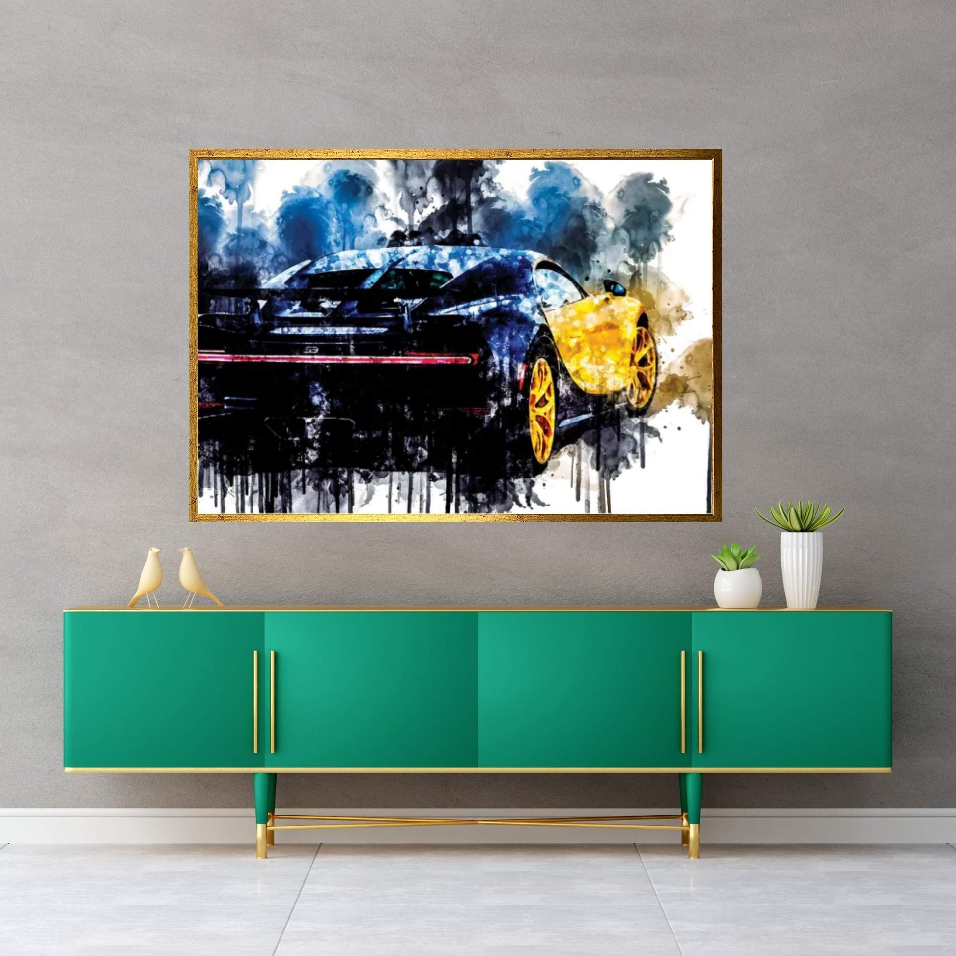 2018 Bugatti Chiron Yellow And Black Vehicle CDXLVII Canvas Wall Art - Y Canvas