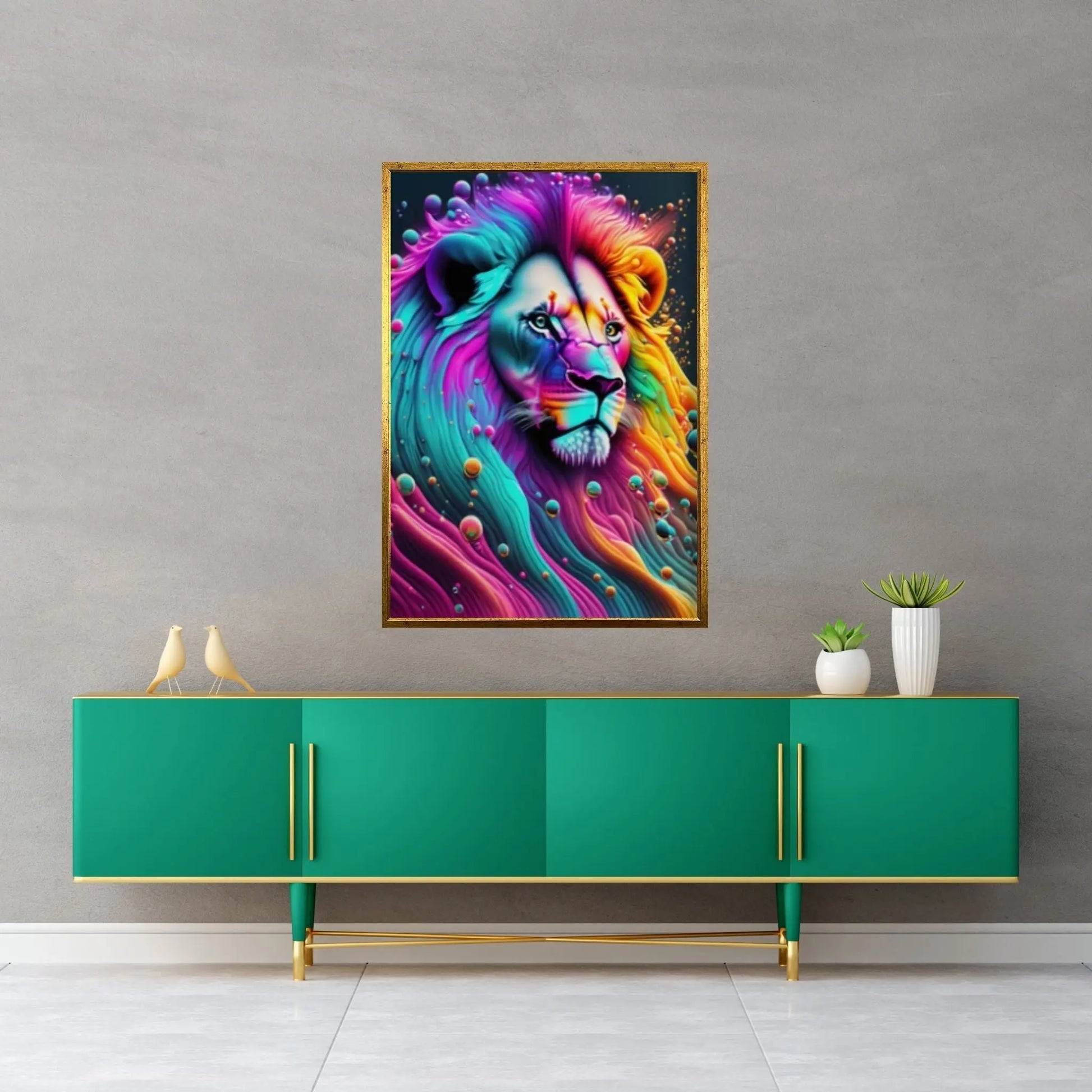 Colorful African Lion Canvas Wall Art, Animal Wall Art - Y Canvas