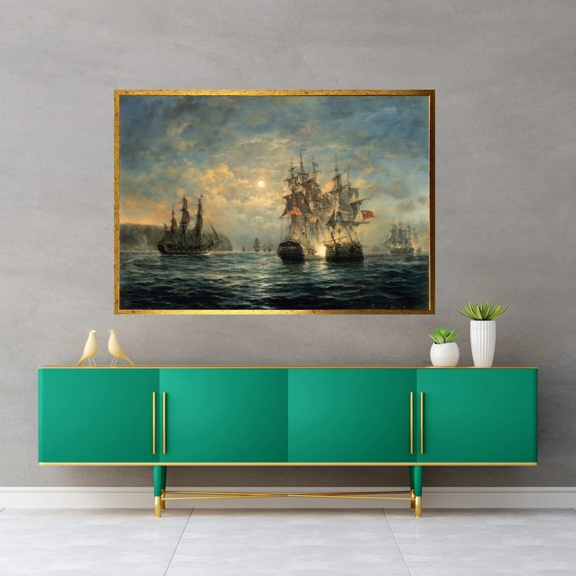 Engagement Between the "Bonhomme Richard" and the "Serapis" off Flamborough Head, 1779 Canvas Wall Art - Y Canvas