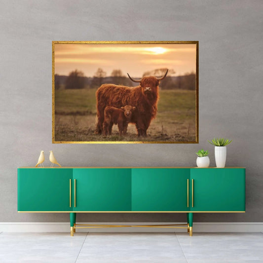 Baby Scottish Highland Cow Canvas Wall Art Design Animal Poster - Y Canvas