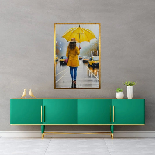 Yellow Color People Umbrella Canvas WAll Art Home Decor Poster Print - Y Canvas