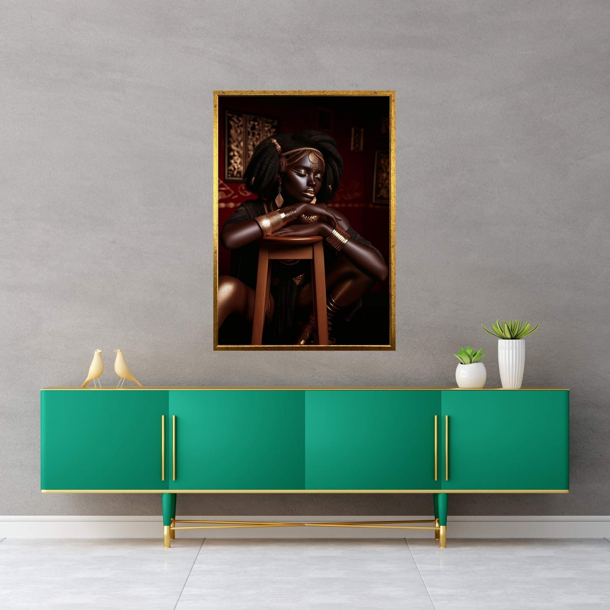 African Black Woman Gold Make-up Canvas Canvas Wall Art - Y Canvas