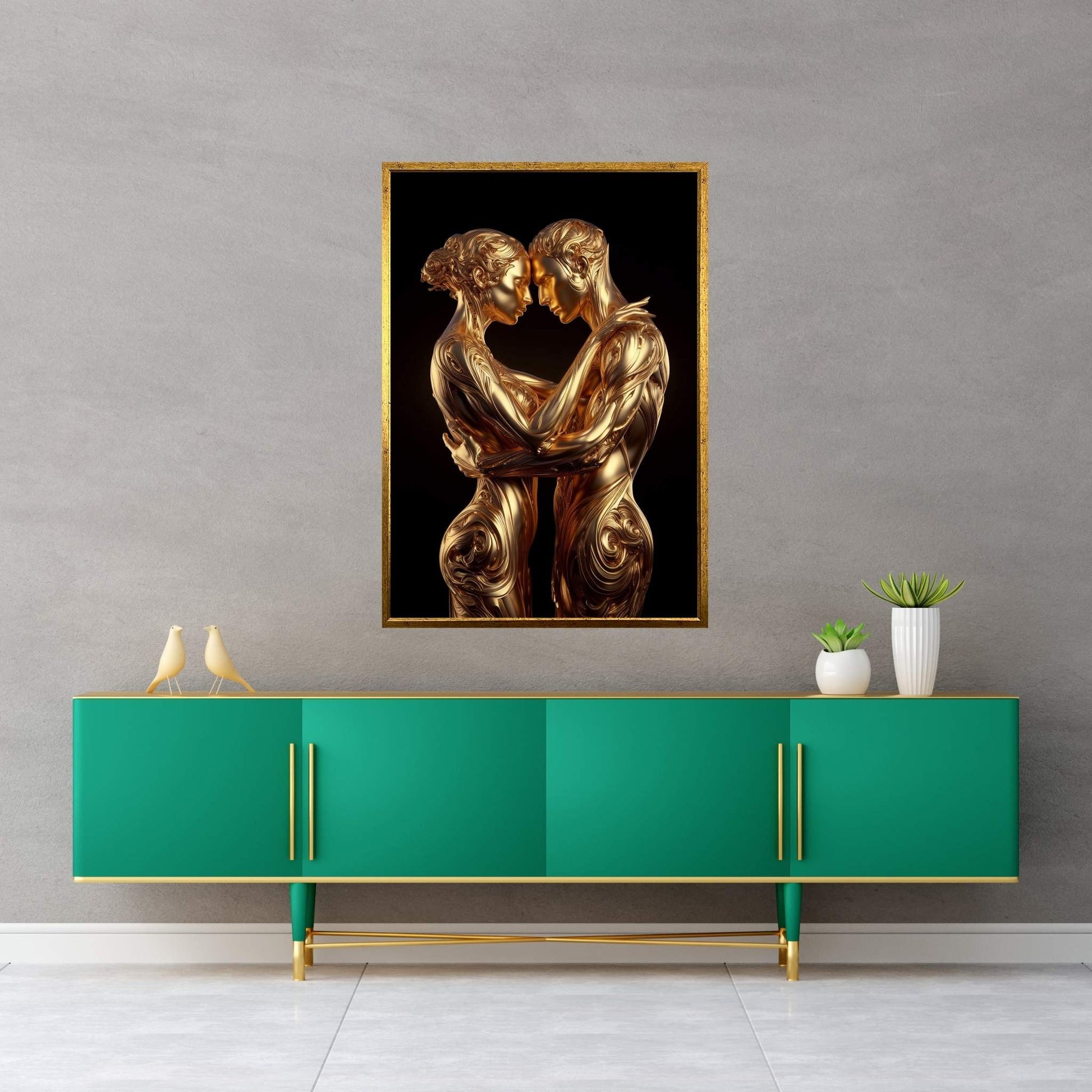 Metalic Gold Love Couple Canvas Wall Art - Y Canvas