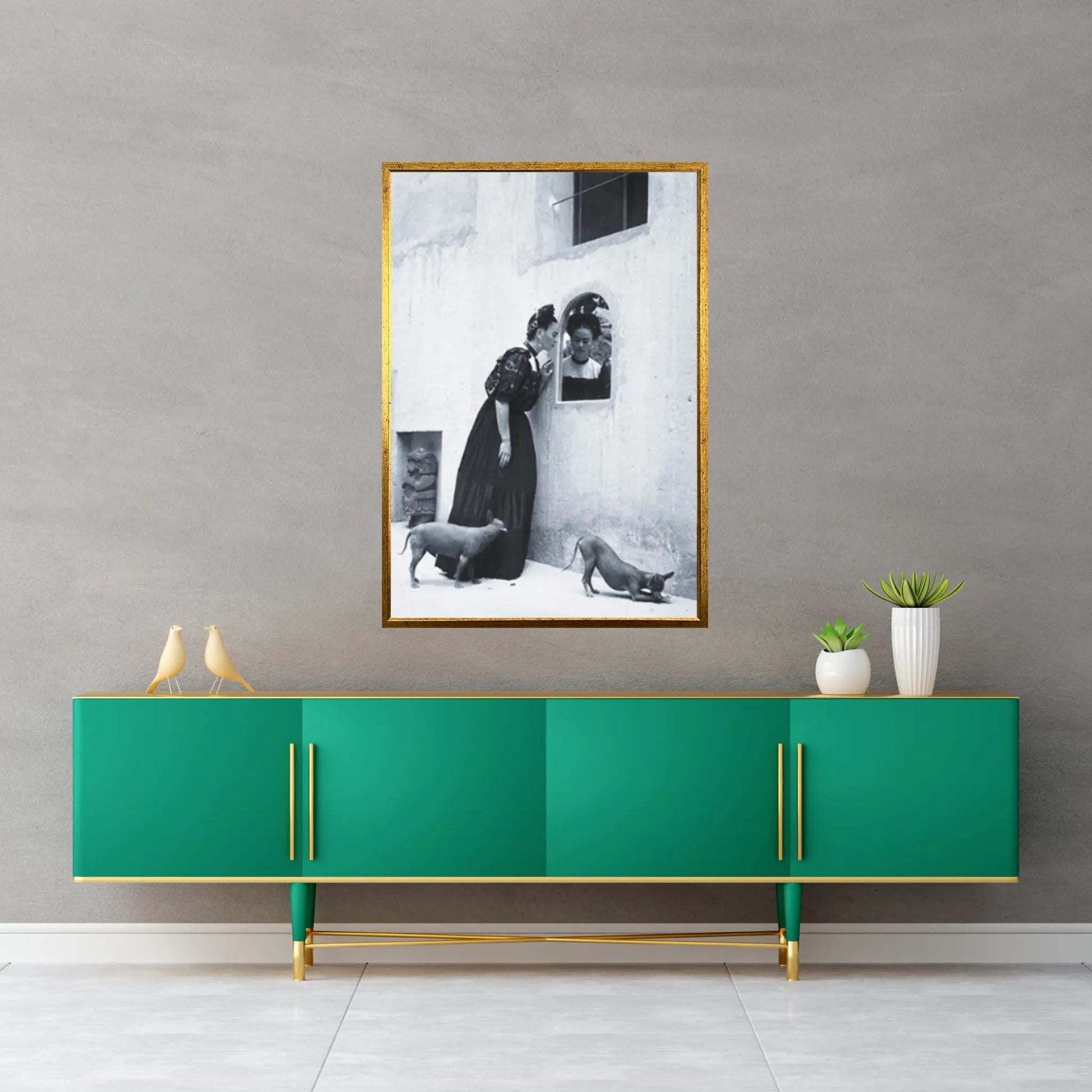 Frida Kahlo With Pets Canvas Wall Art - Vintage Frida Kahlo Print Frida Kahlo Poster Xolo Dog Poster Xolo Dog - Y Canvas