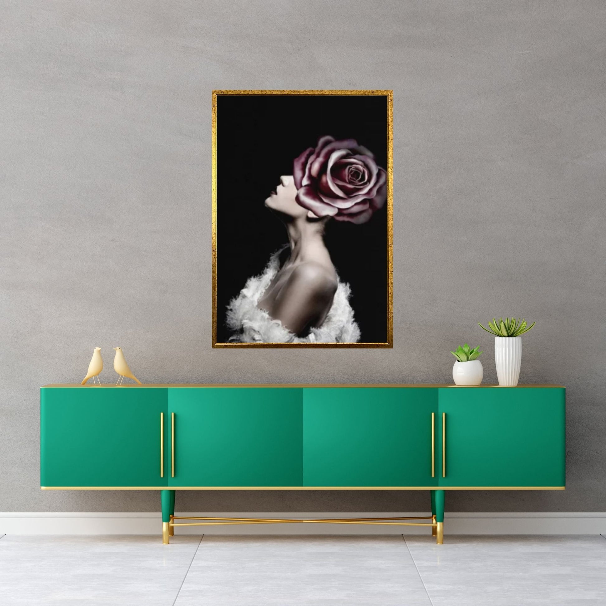 Floral Female Head Canvas Art, White Rose Wall Art, Roses and Woman, Woman Floral Art - Y Canvas