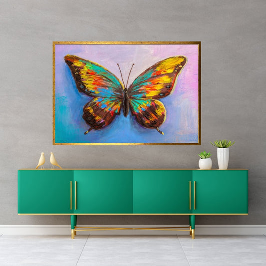 Butterfly Oil Painting On Canvas - Modern Impressionist Colorful Animal Art, Thick Paints Heavy Texture Print - Y Canvas