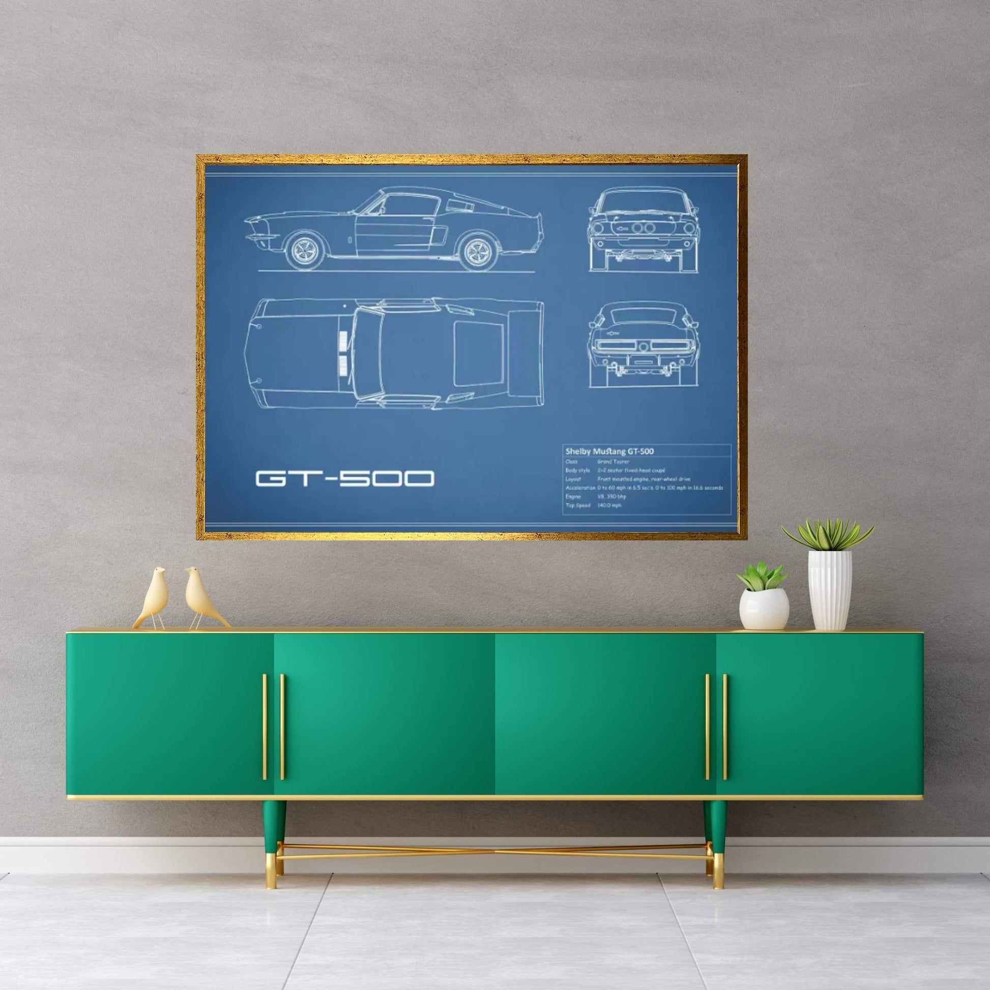 Shelby Mustang GT500 (Blue) Canvas Wall Art - Y Canvas