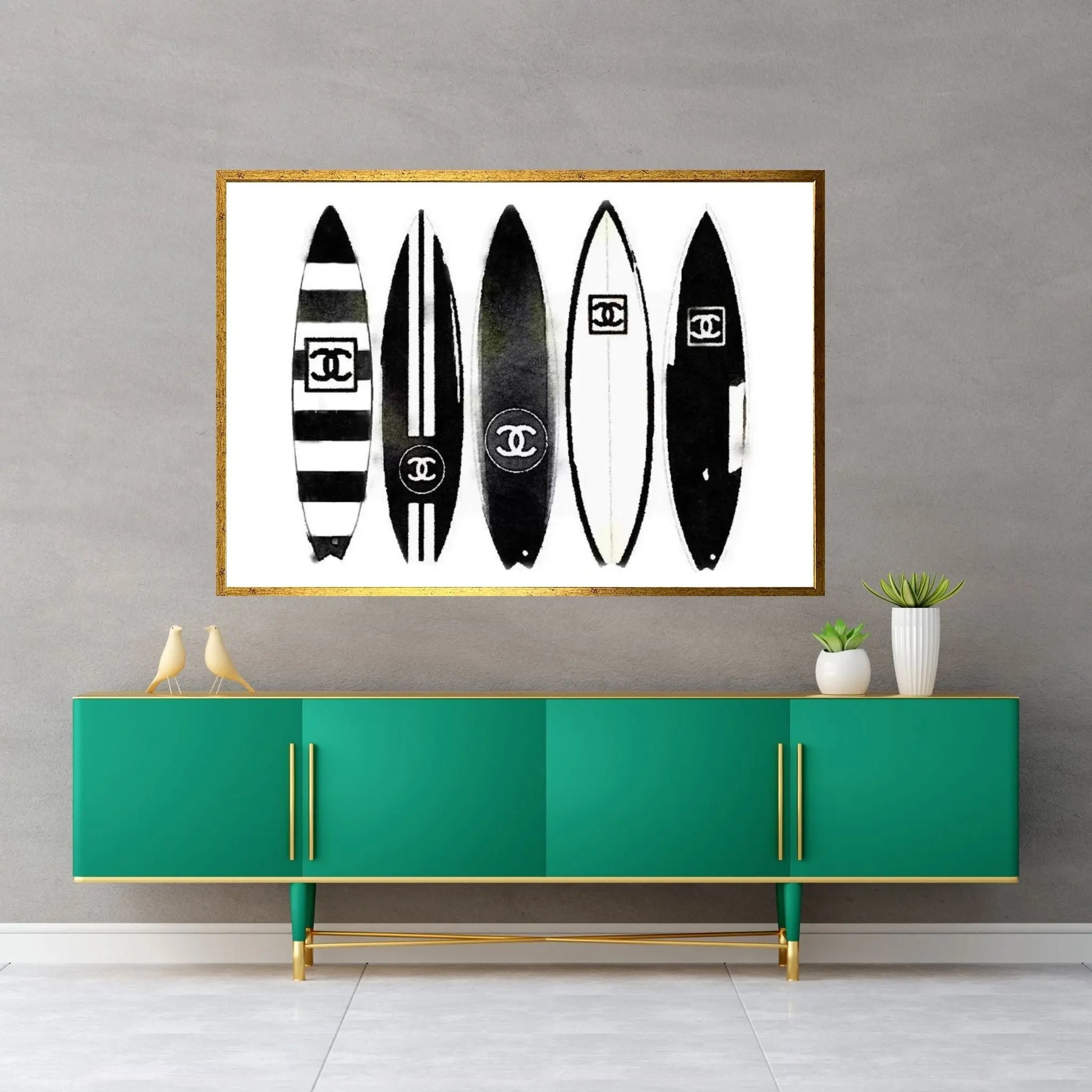 Surf Black & White Canvas Wall Art - Y Canvas