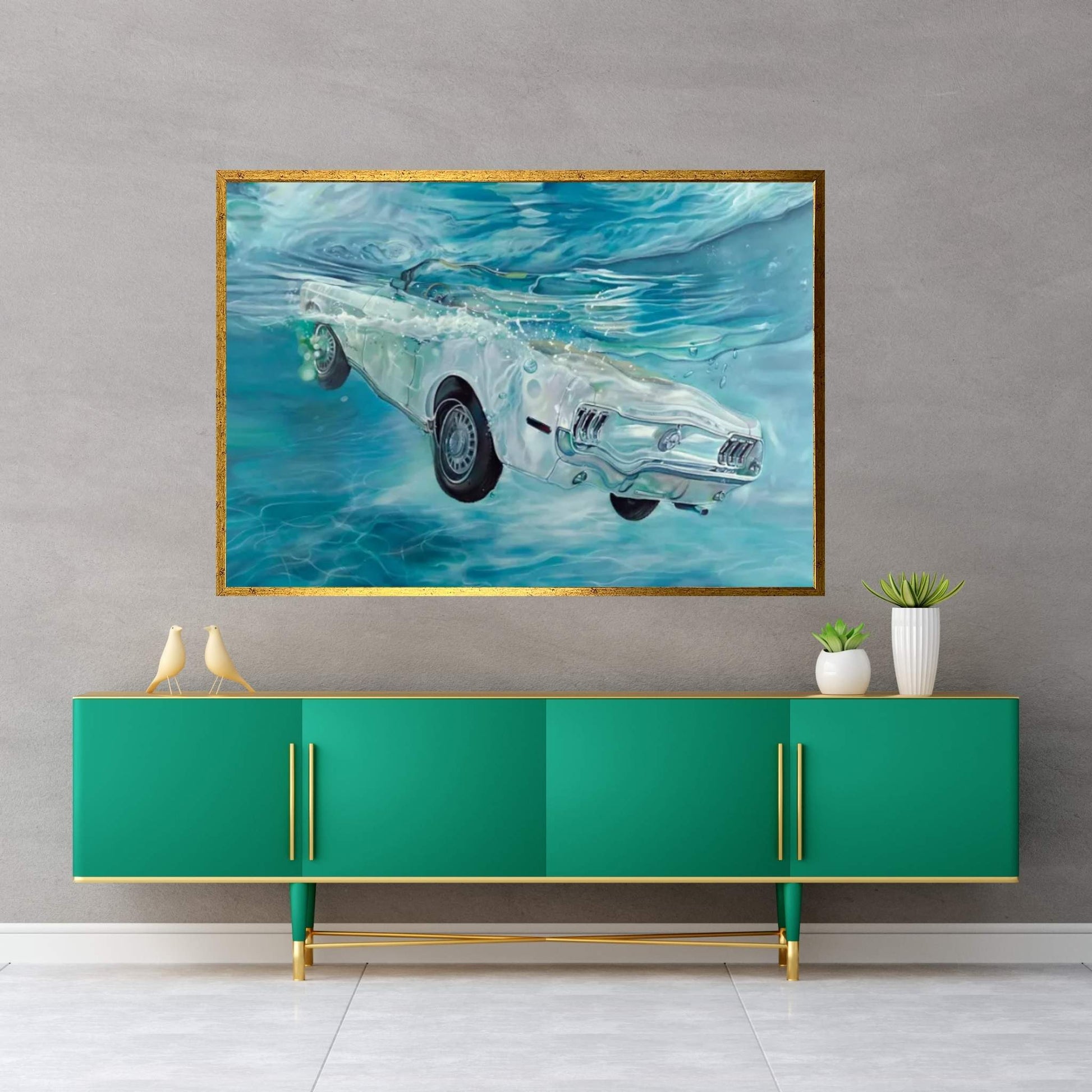 White Mustang Canvas Wall Art - Y Canvas