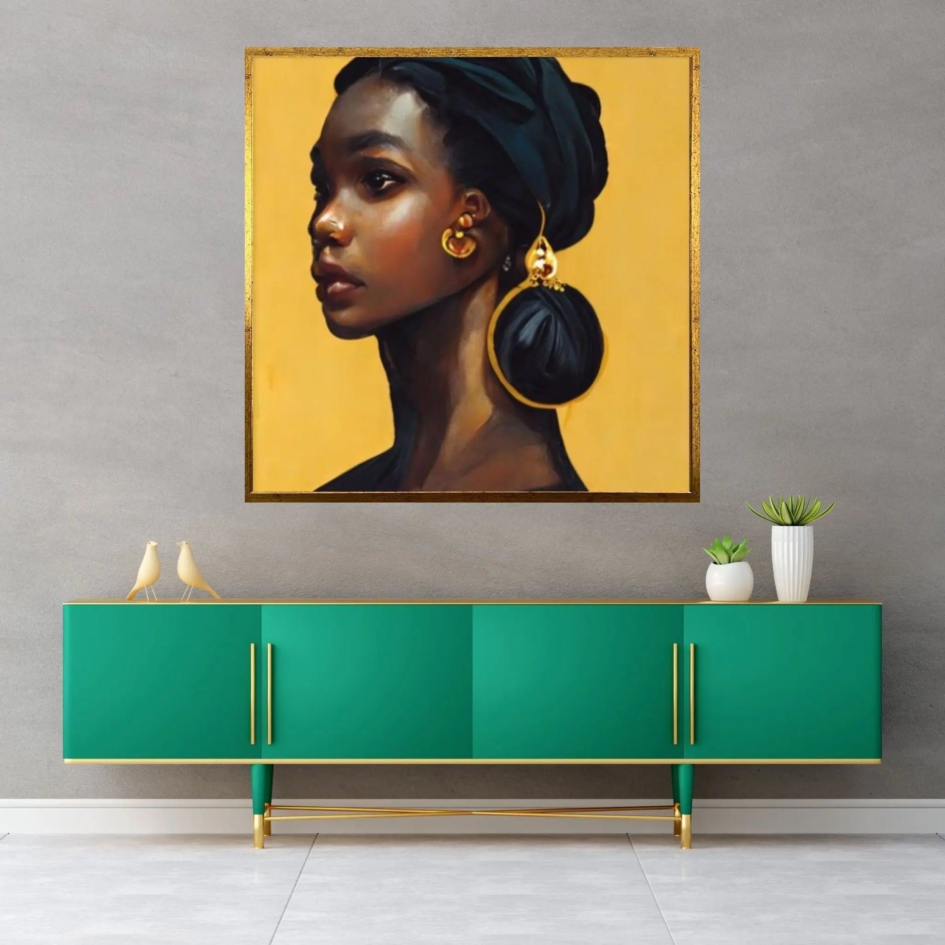 Black woman head flowers Canvas wall art,Black art, Black girl print, flower woman painting, Girl Flowers Poster - Y Canvas