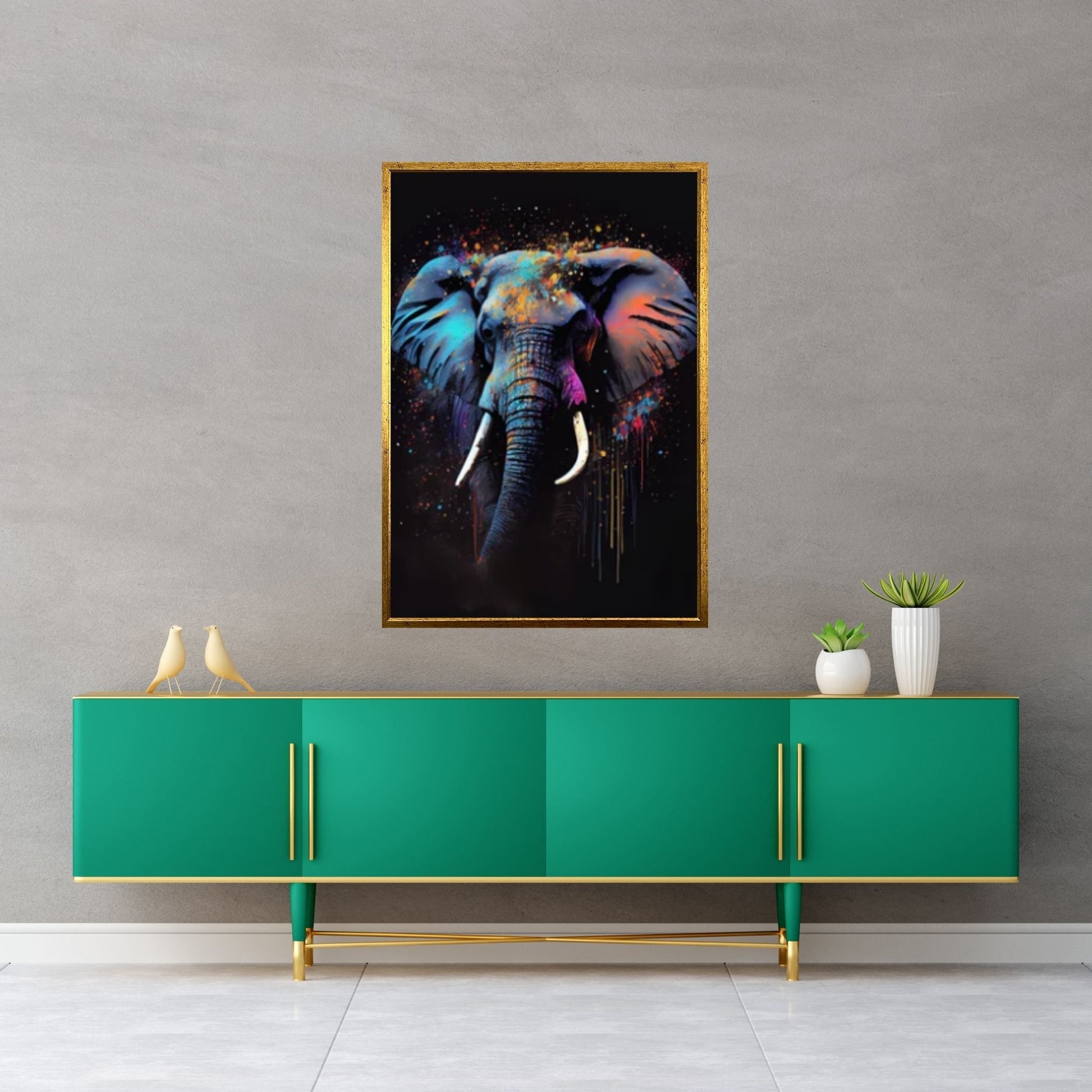 Abstract Animal Elephant Canvas Wall Art, Geometric Pop Art Portrait Illustration - Y Canvas