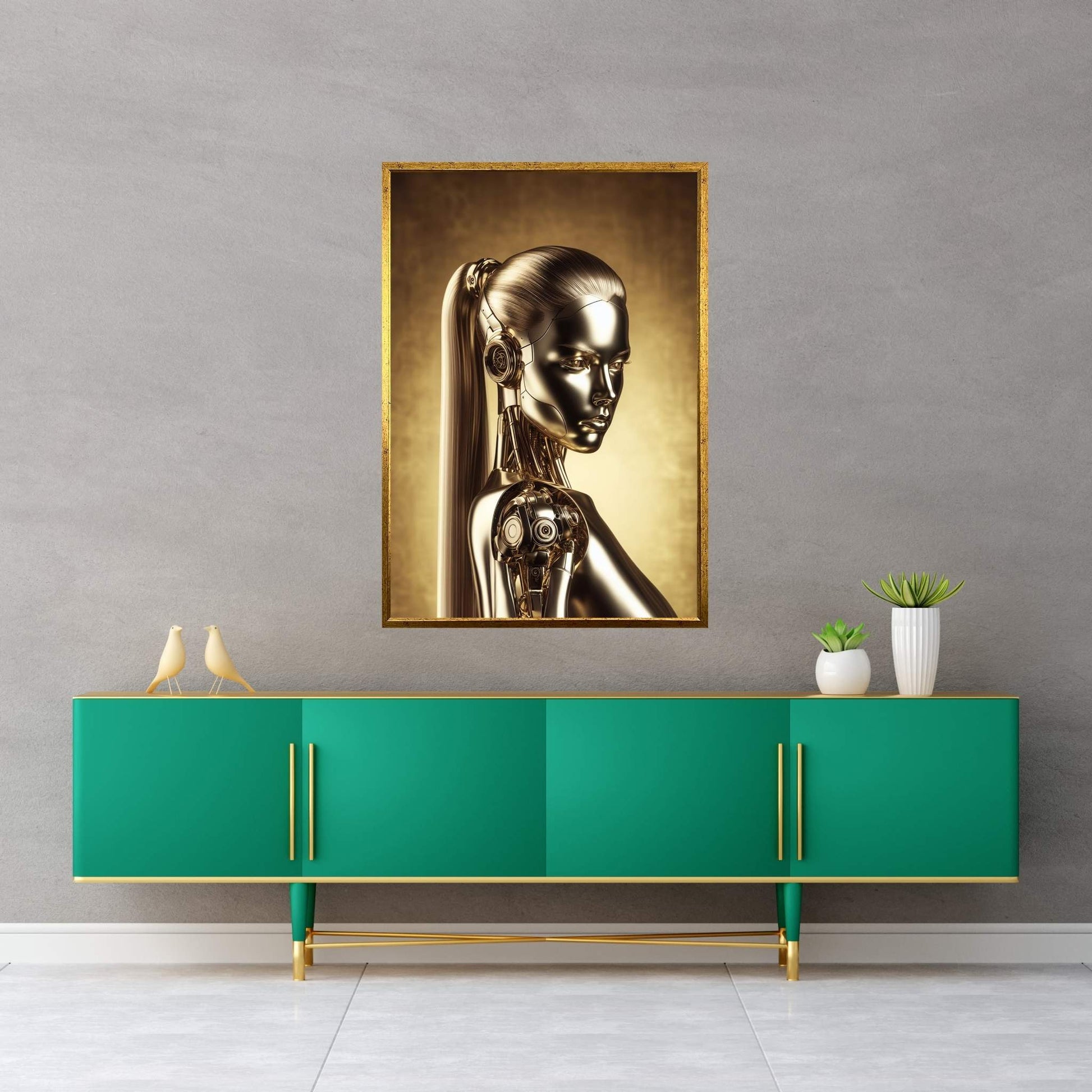 Gold Robotics Woman Canvas Wall Art - Y Canvas