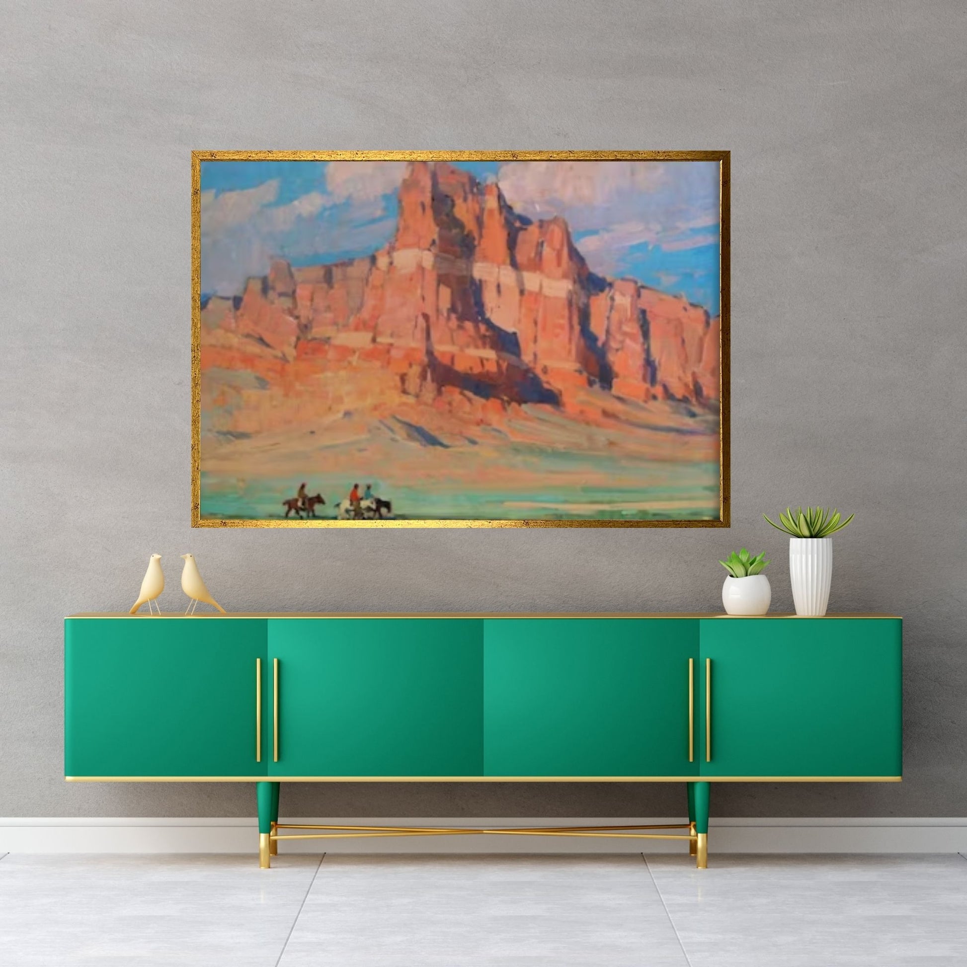 Vintage Arizona Landscape Oil Canvas Wall Art Painting / Grand Canyon Canvas Western American Painting/ Horse Riding Western Wall Art Print - Y Canvas