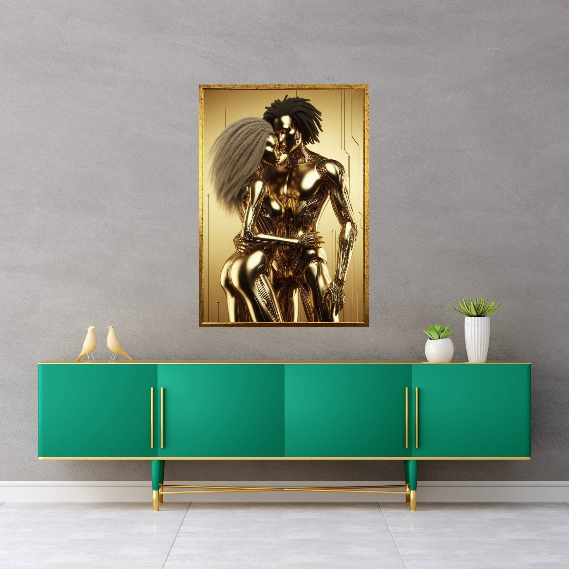 Metalic Gold Love Couple Canvas Wall Art - Y Canvas