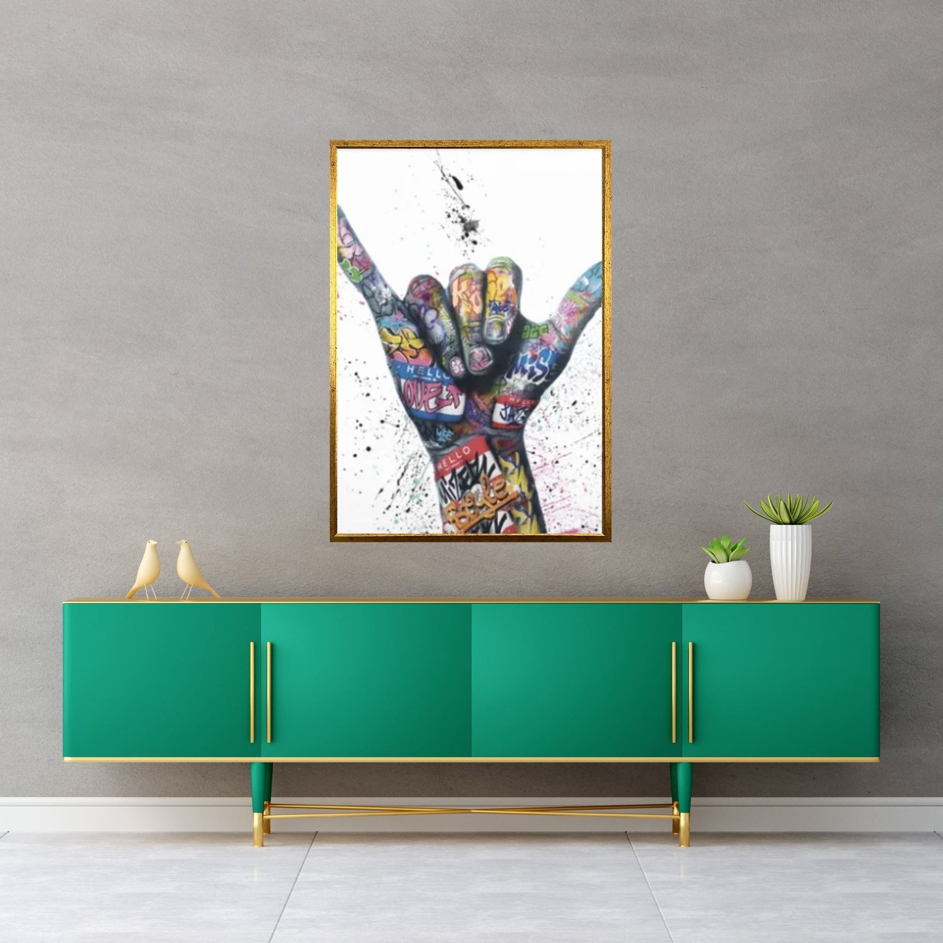 Banksy Canvas Wall Art, Hands Victory Gesture Graffiti Painting Art Print, Graffiti Canvas Painting - Y Canvas