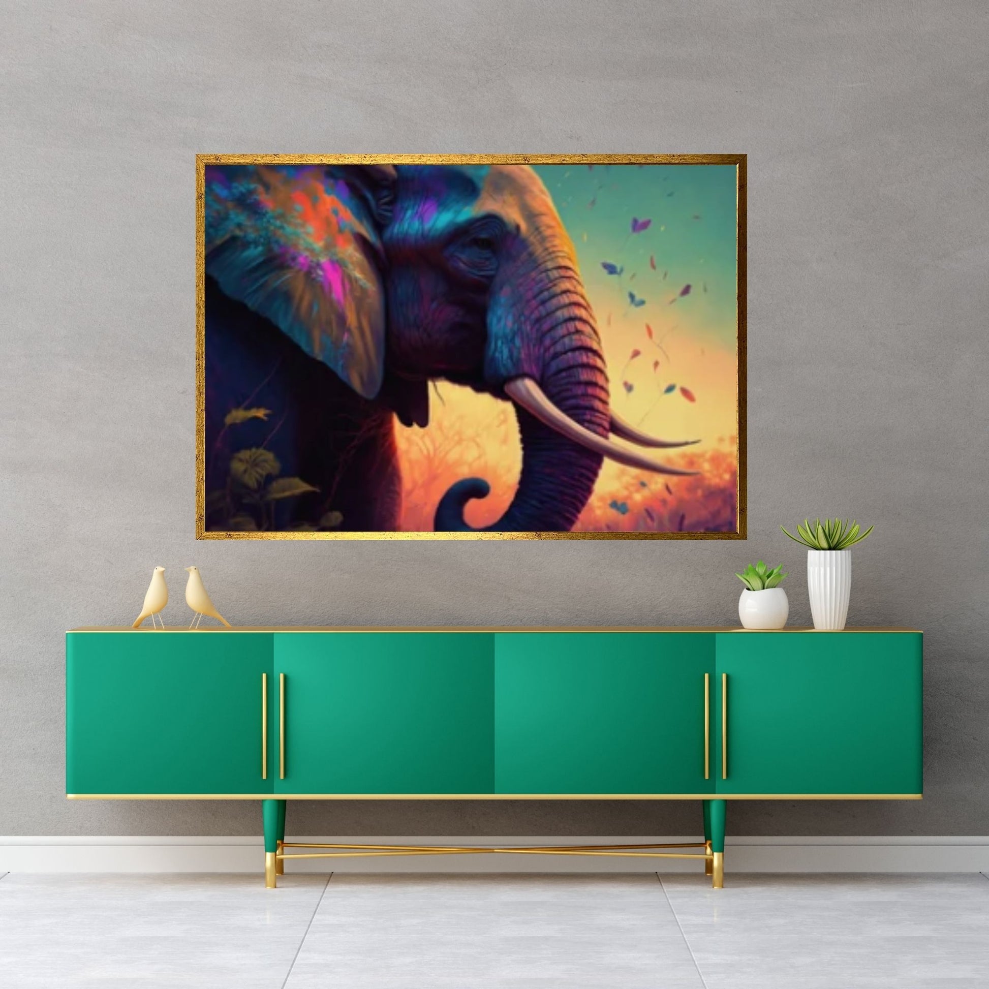 Abstract Animal Elephant Canvas Wall Art, Geometric Pop Art Portrait Illustration - Y Canvas