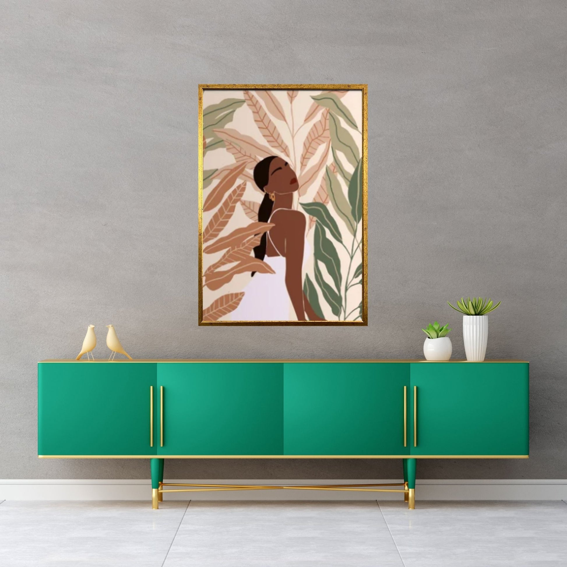 Beautiful Abstract Afro American woman in Fashion, African Art Wall Decor - Y Canvas