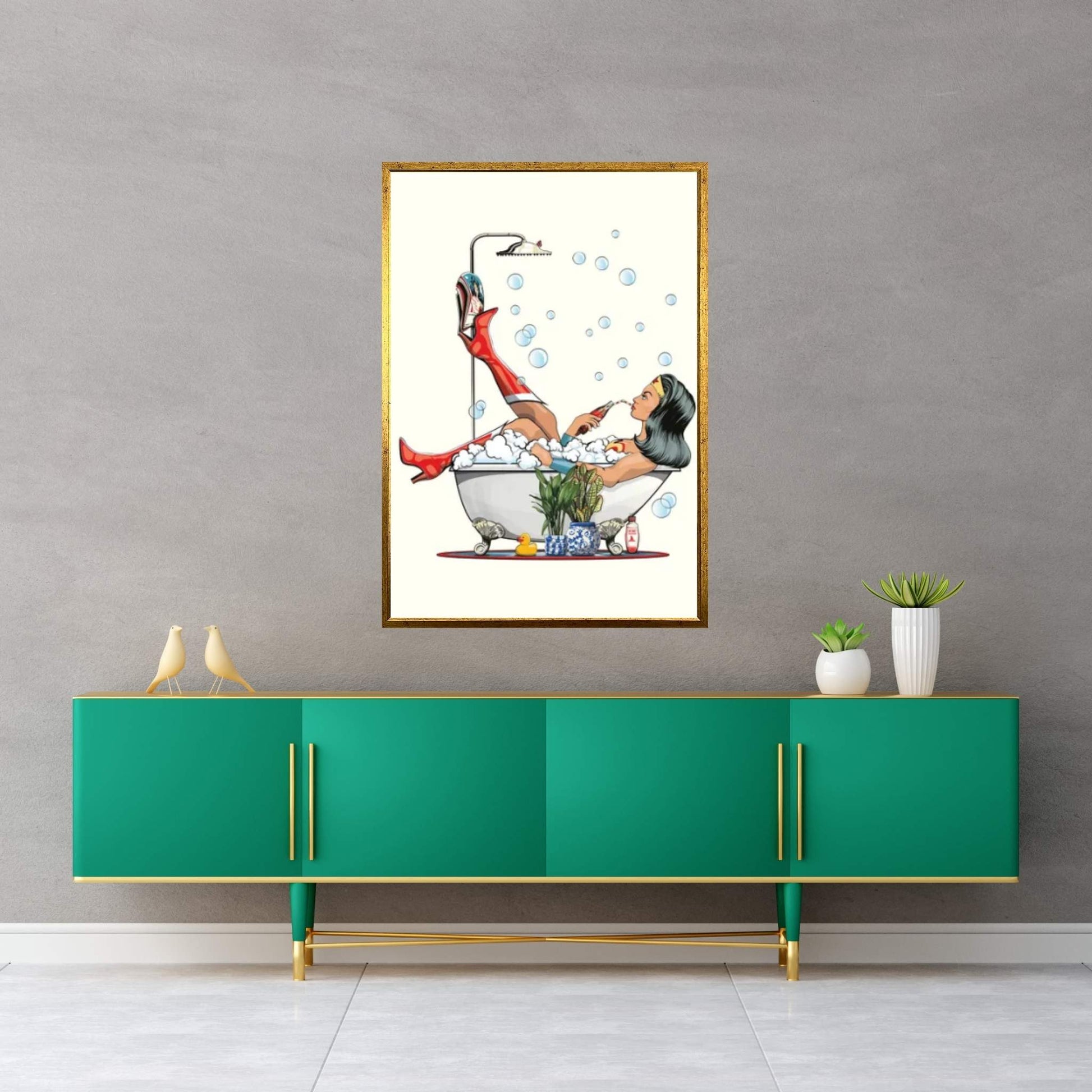 Wonder Woman In The Bath Canvas Wall Art - Y Canvas