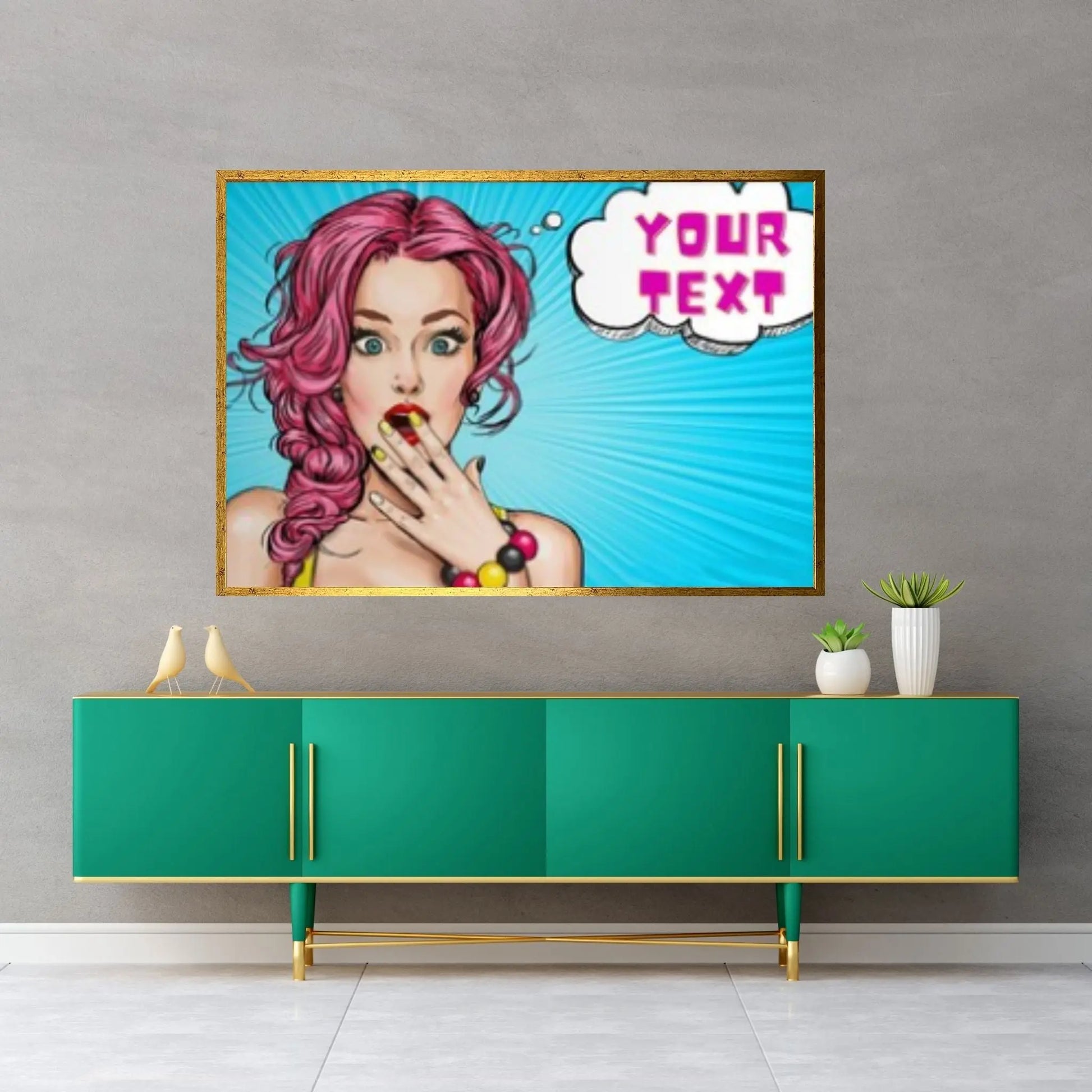 Customize Youre Text Here Pop Art Woman Wall Art, Comic Pop Art, Retro Comic - Y Canvas