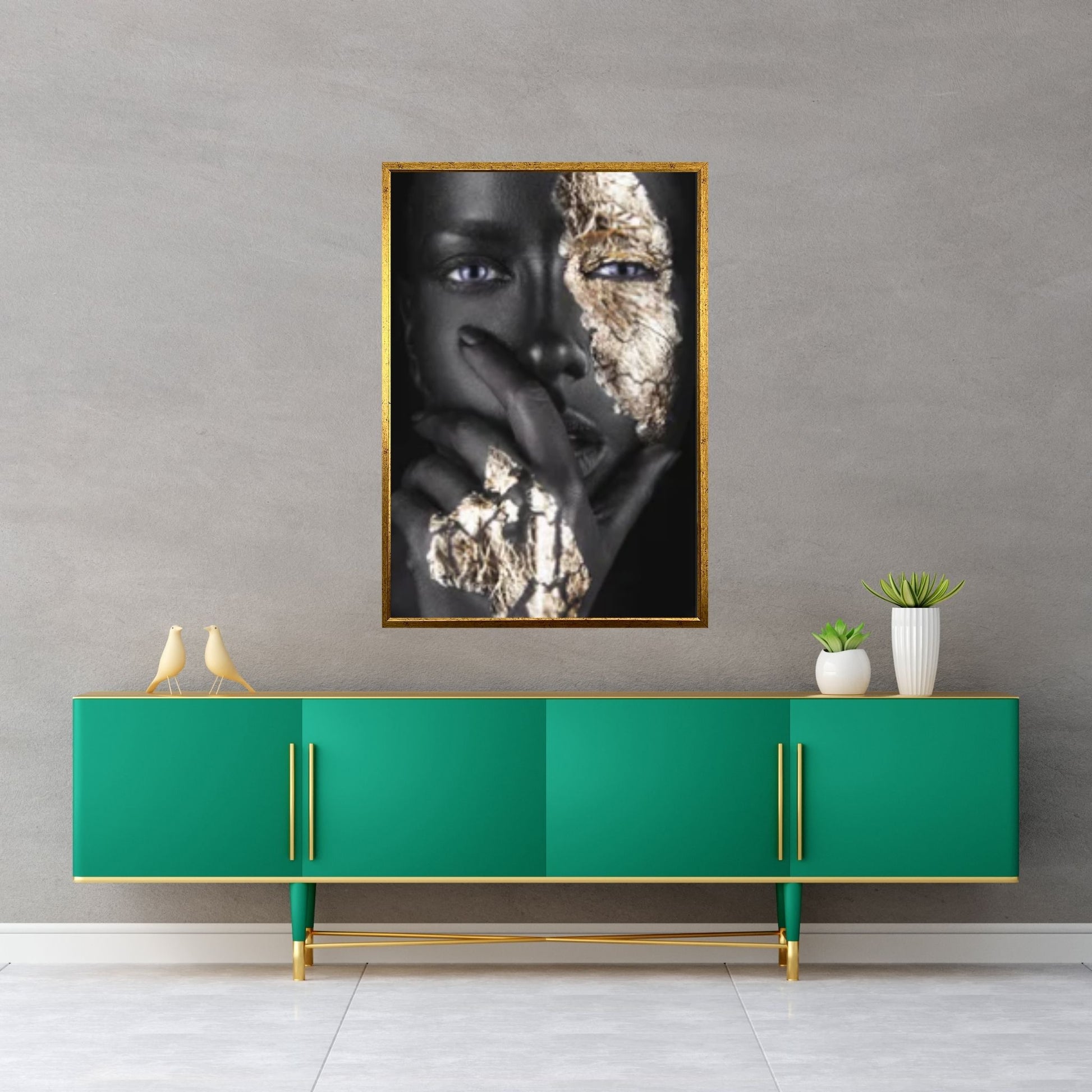 African Art Wall Decor, African Woman Makeup Wall Art, Abstract Canvas Art, Modern Gold Lips Wall Art - Y Canvas