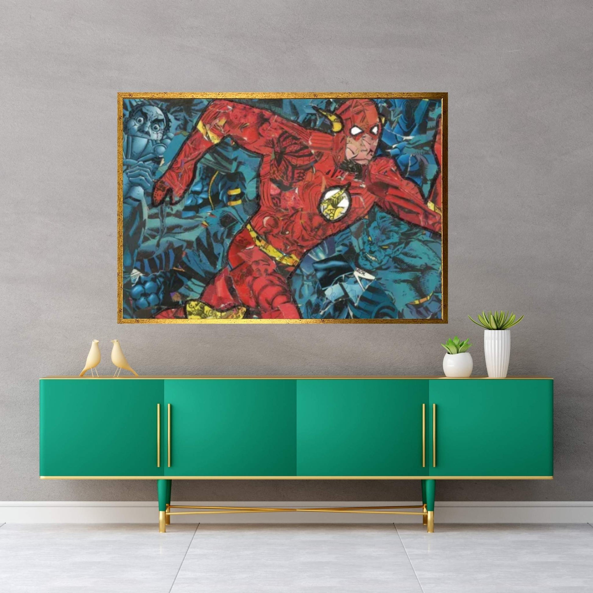 The Flash Comic Collage Canvas Wall Art - Y Canvas